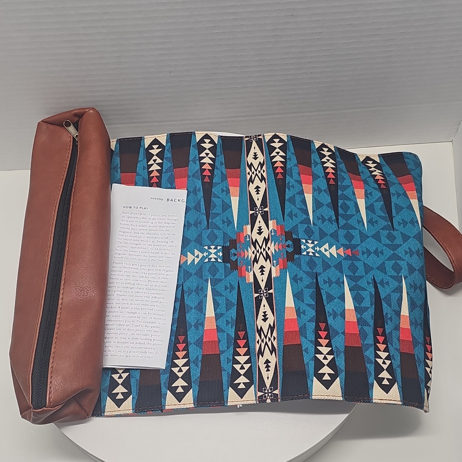Pendleton Backgammon Travel Roll-Up Set w/ Zippered Case-Native American Pattern