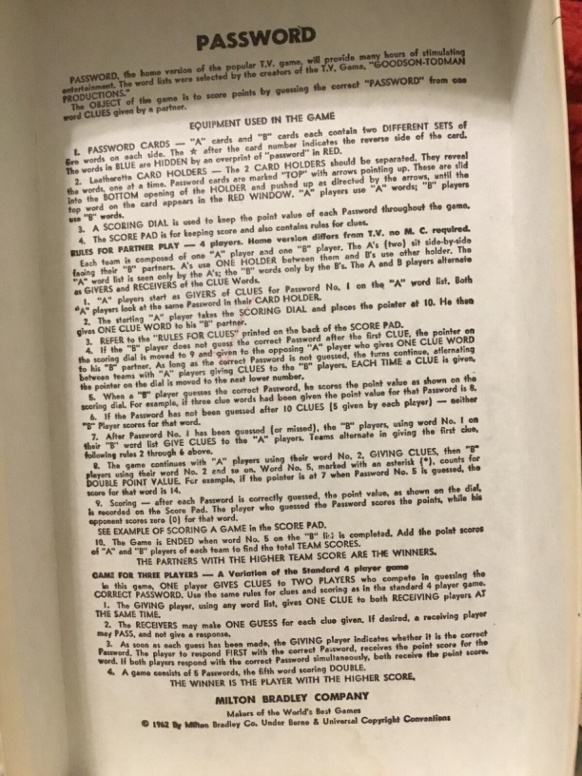 PASSWORD 20th EDITION MB GAME,EXC CONDITION; FREE SHIPPING!!! VINTAGE
