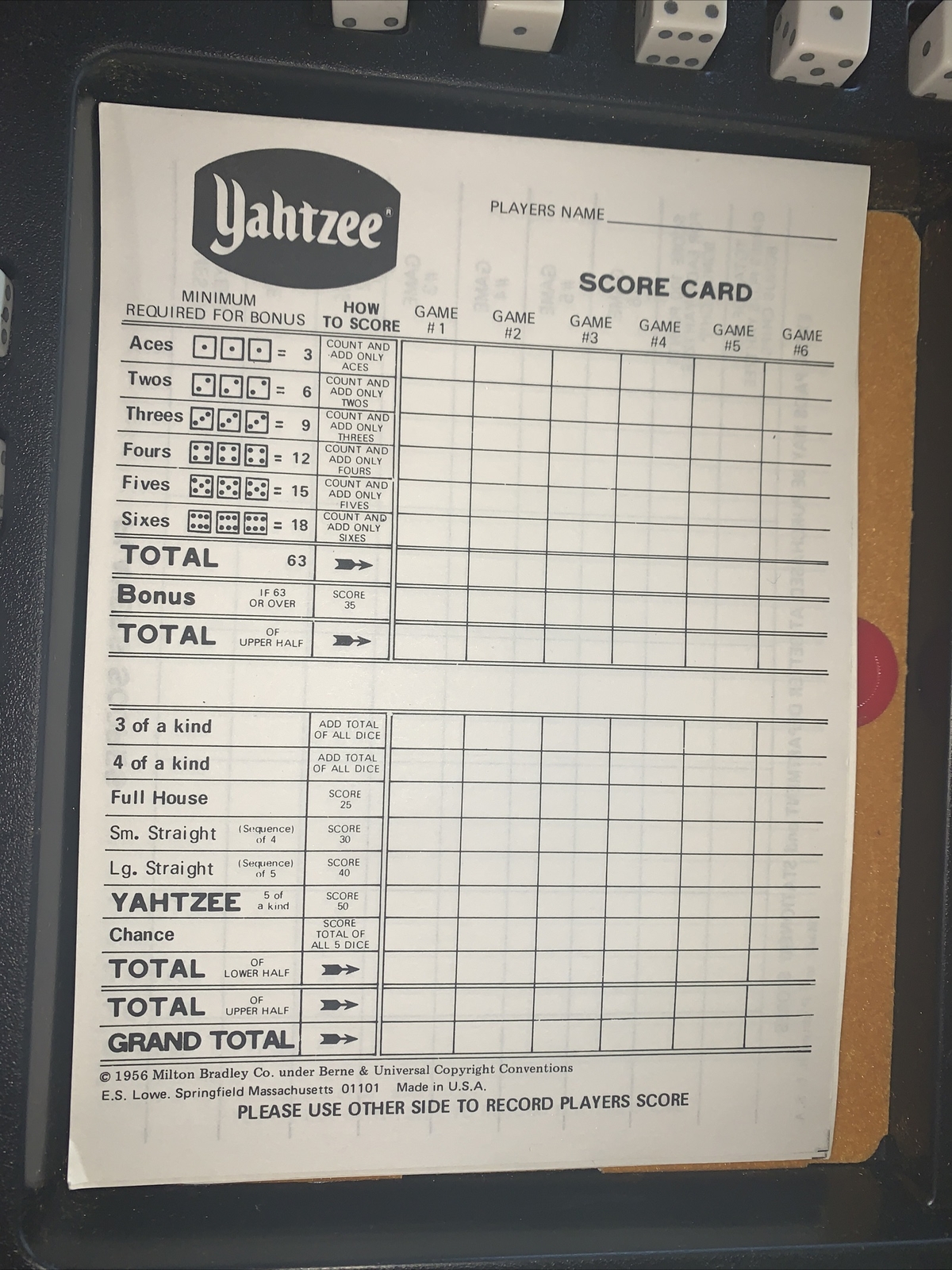 Challenge Yahtzee by Lowe games 1974 Complete Tony Randall Vintage Board Game