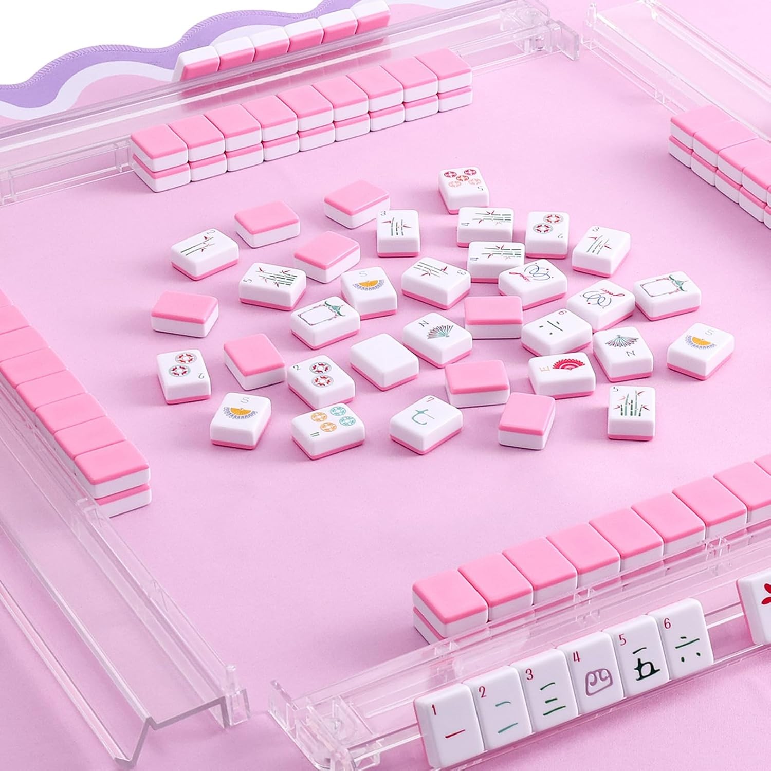 160 Pink Engraved American Mahjong Tiles Set with Carrying Bag and Accessories,