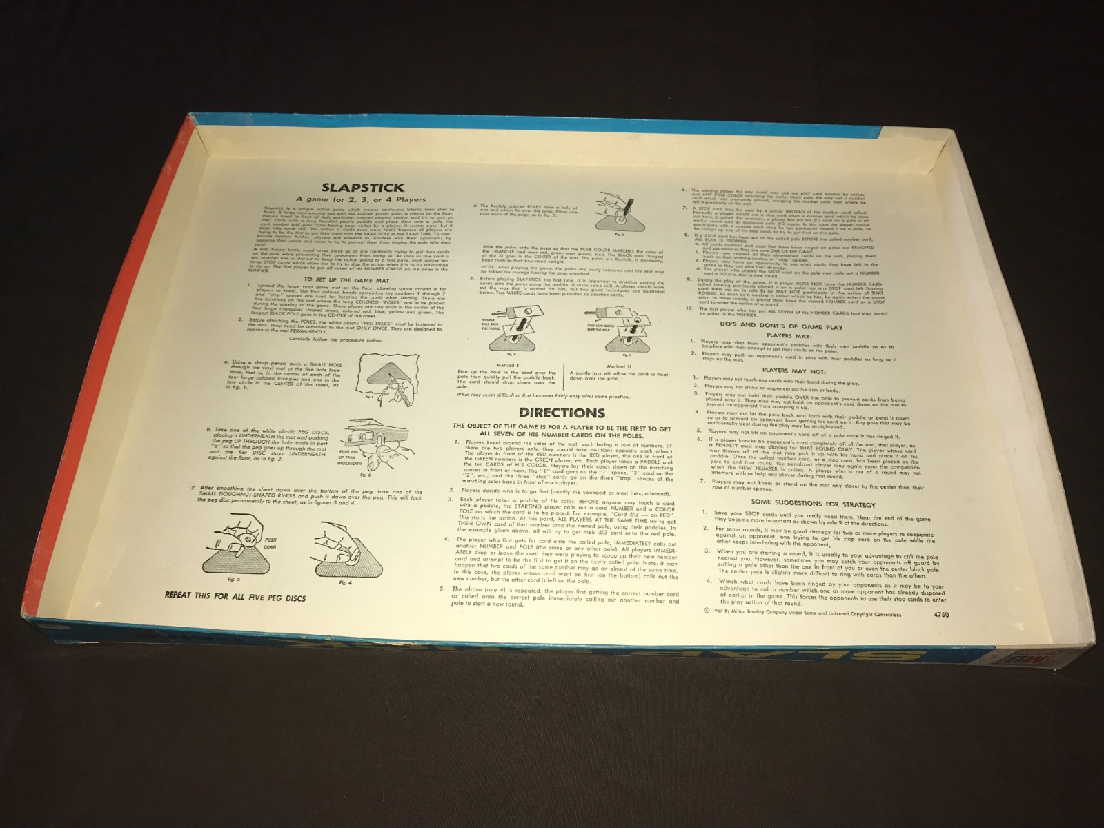 1966 Slap-Stick Board Game By MB -Large Vinyl Mat- Complete – Good Condition!!