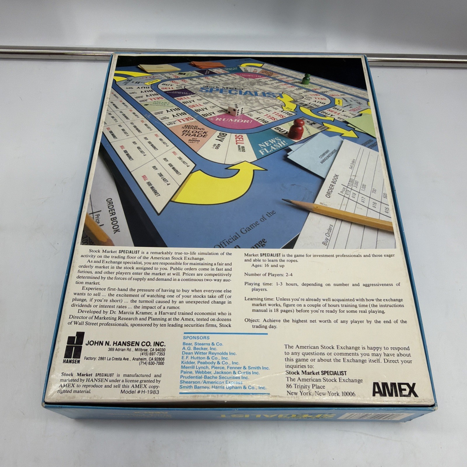 STOCK MARKET SPECIALIST BOARD GAME HANSEN AMEX H-1983 Complete!