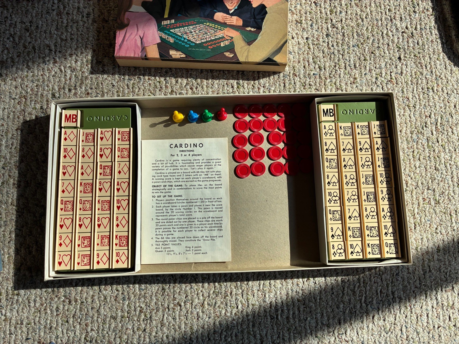 Vintage 1970 Milton Bradley CARDINO Exciting Card Tile Strategy Game! Complete