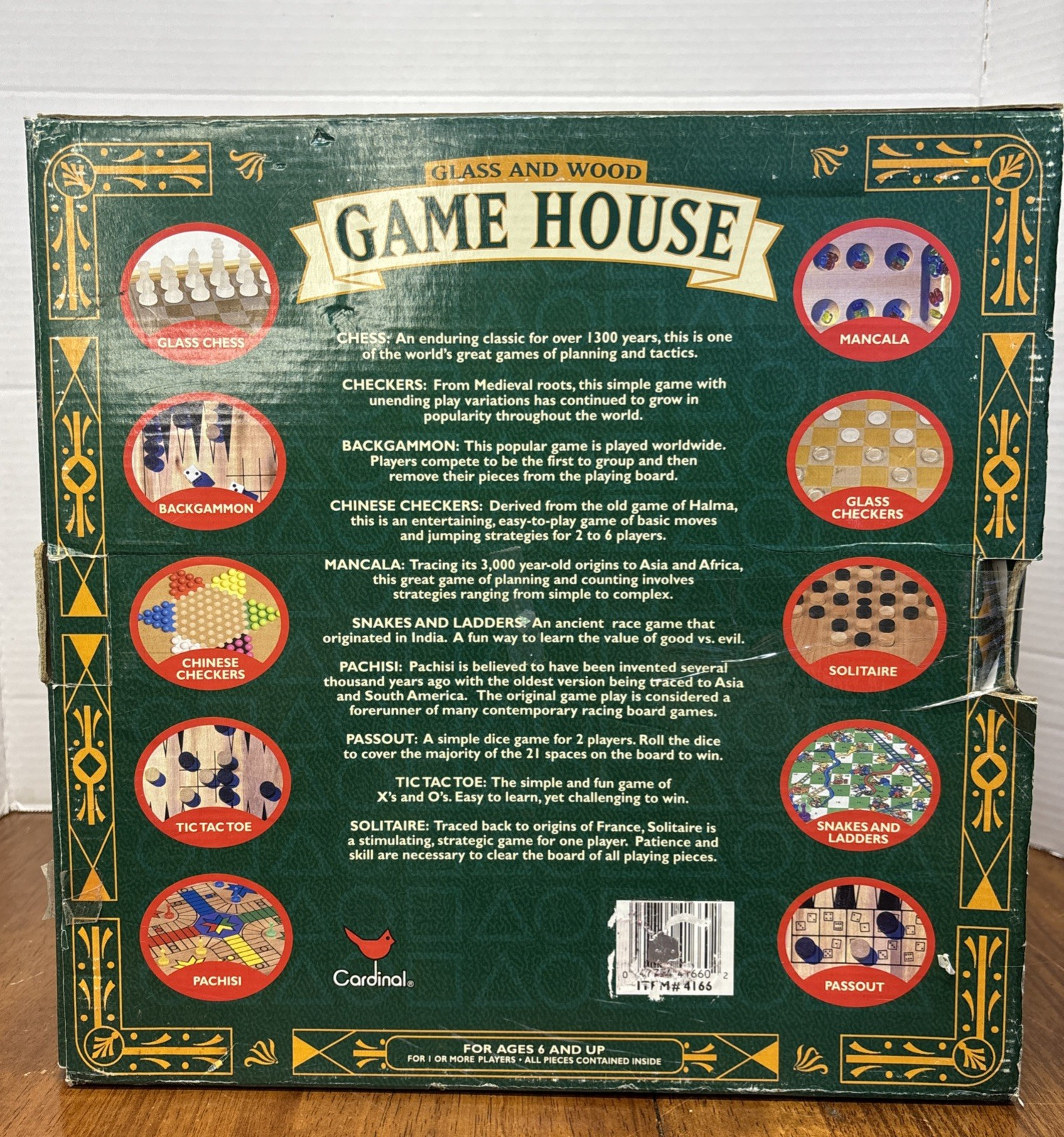 Cardinal 2002 GAME HOUSE 10 Classic Games WOOD Boards & Box Chess Checkers Pachi