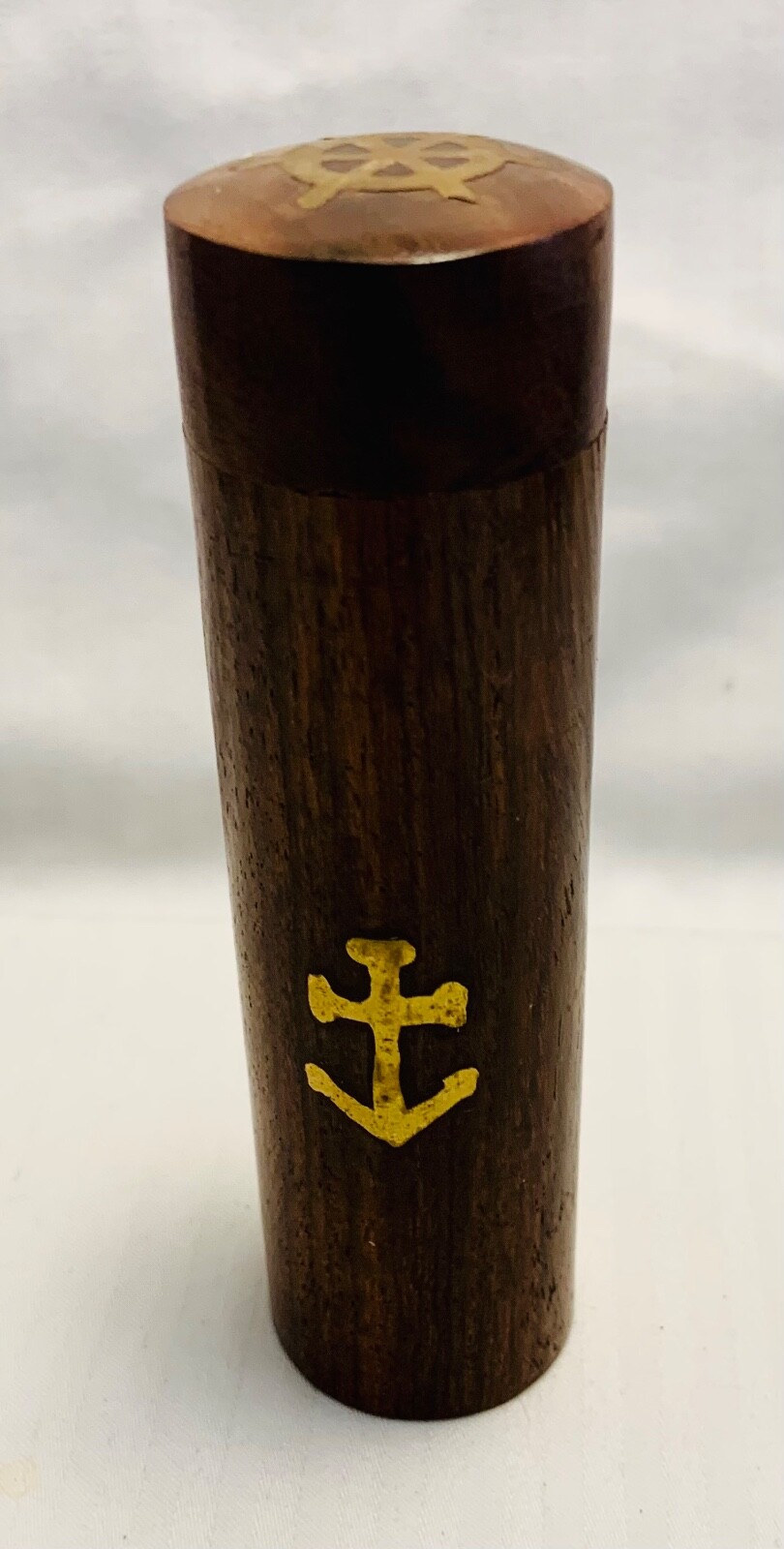 New Brass & Wood Inlaid Cylinder Set with 5 Brass Di Dice Gaming Take Along