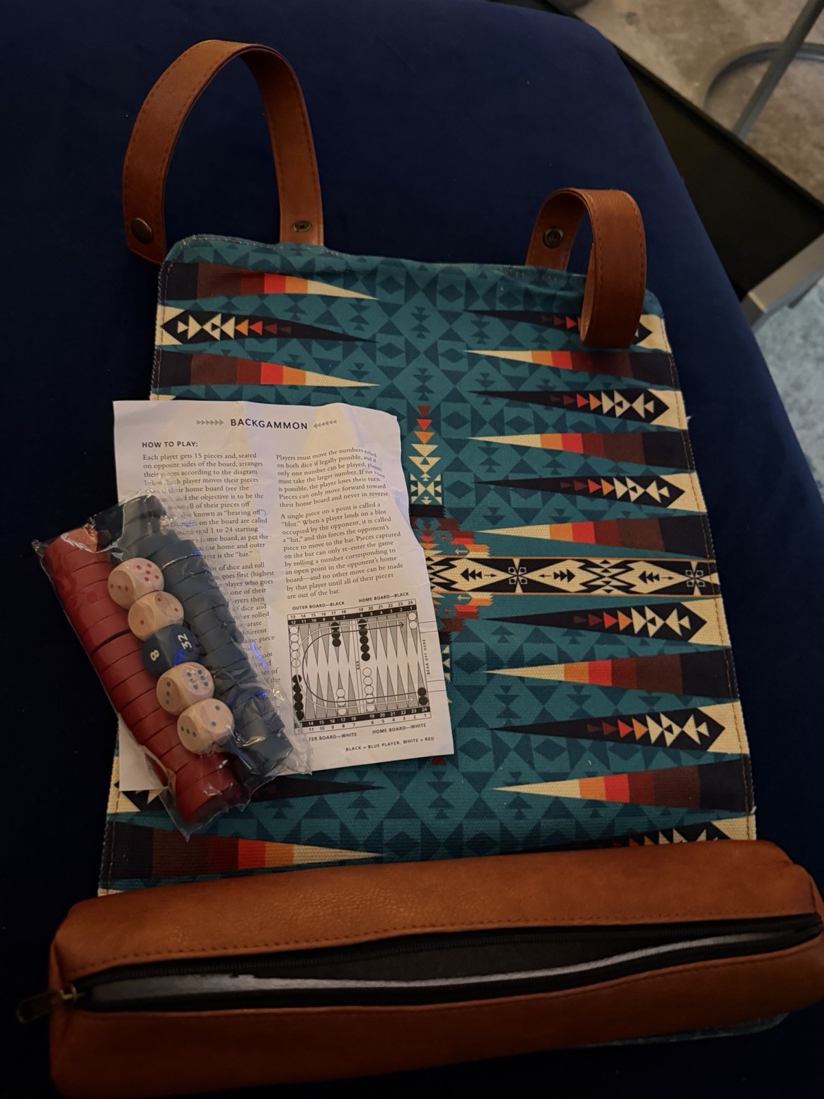Pendleton Travel Roll-Up Backgammon Complete Game Set w/ Dice & Checkers -NEW