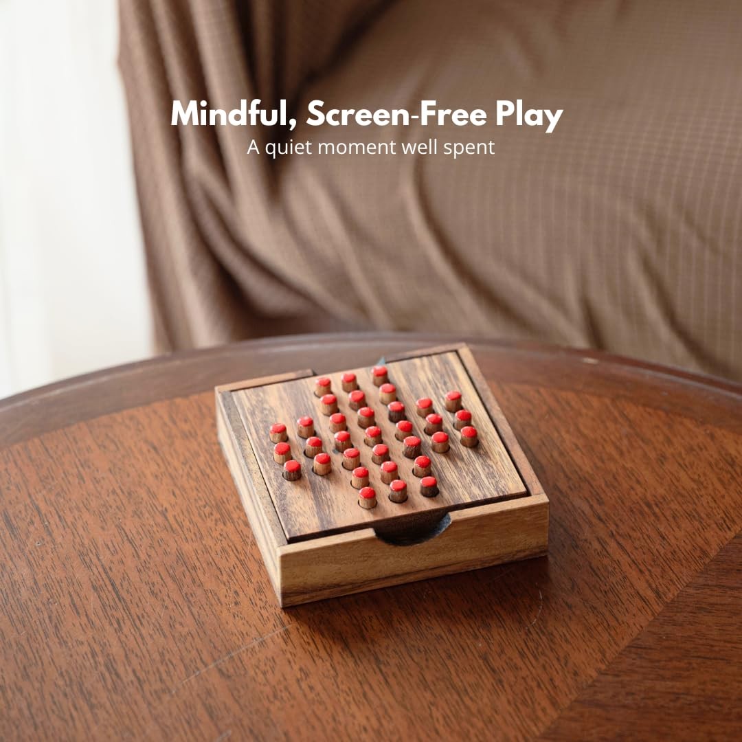 Wood Solitaire Game Classic Peg Solitaire Board Premium Wooden Design Single …