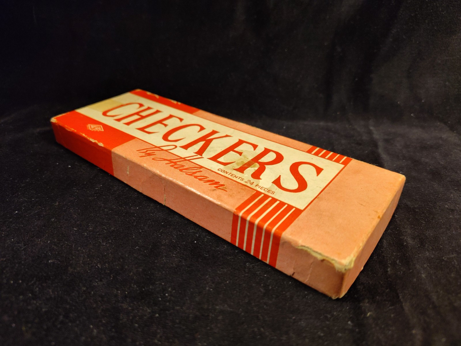 Vintage Halsam Checkers with Original Box Magenta Black 1940s