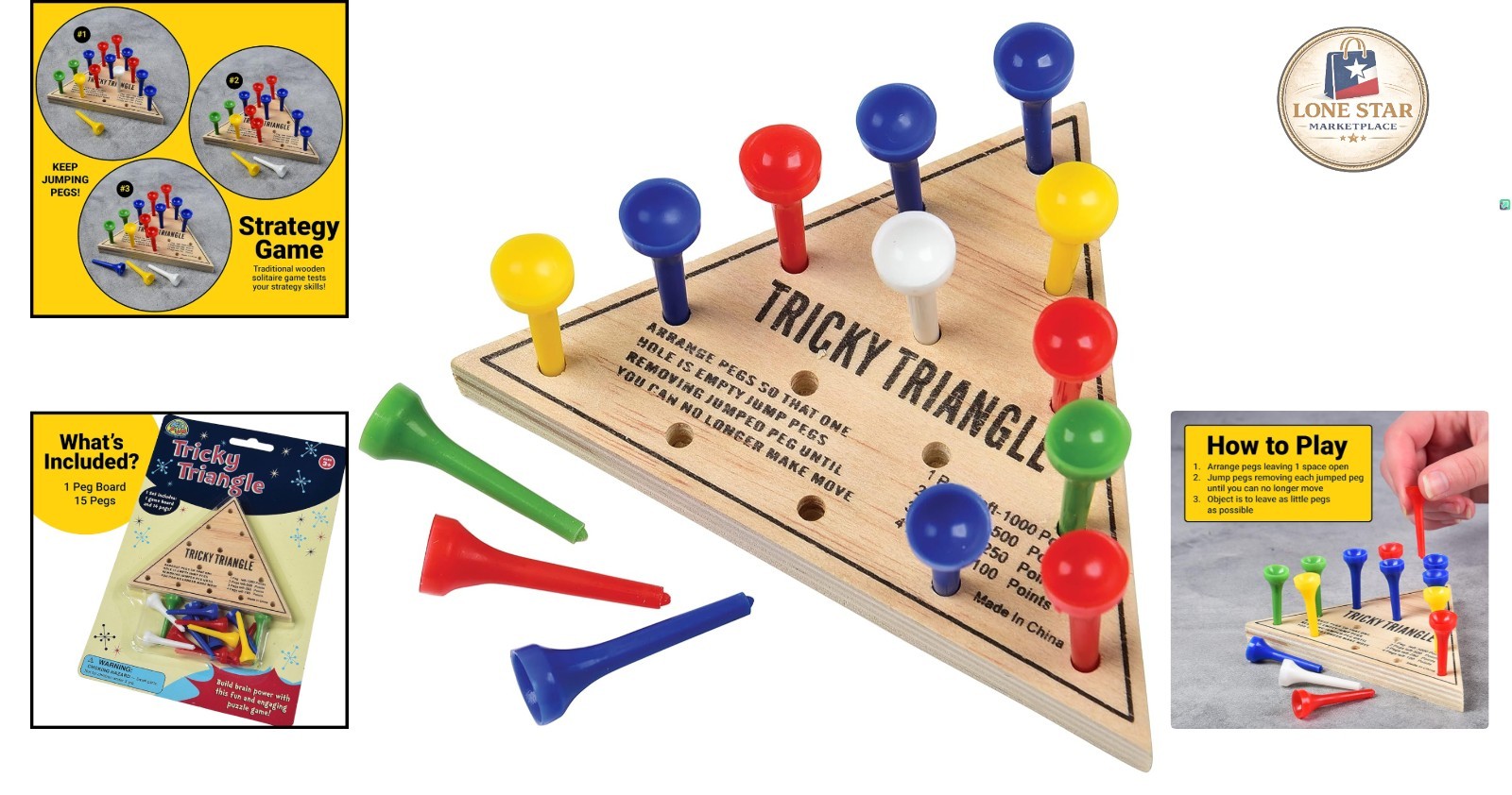 Traditional Wooden Solitaire Game – Assorted Colored Pegs for Mindful Play
