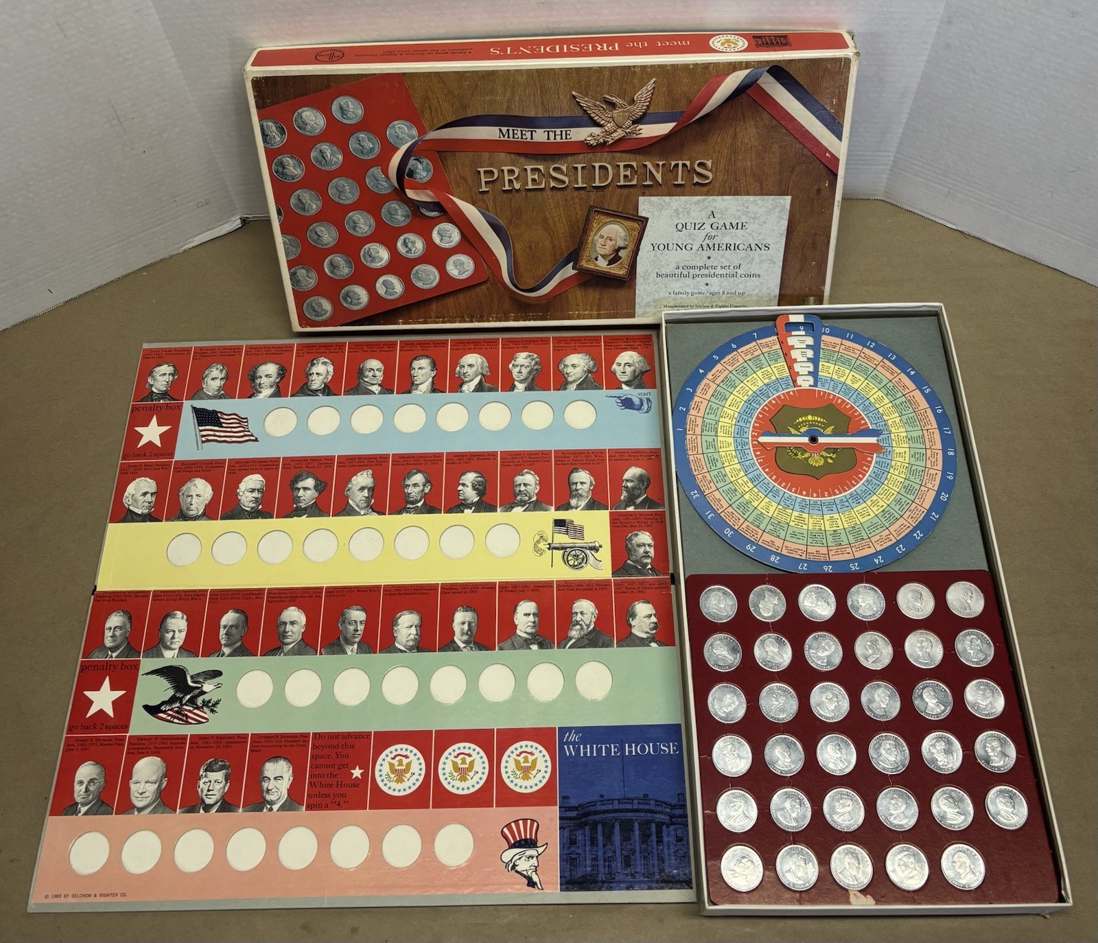 MEET THE PRESIDENTS 1965 QUIZ GAME, COMPLETE, SELCHOW & RIGHTER CO.