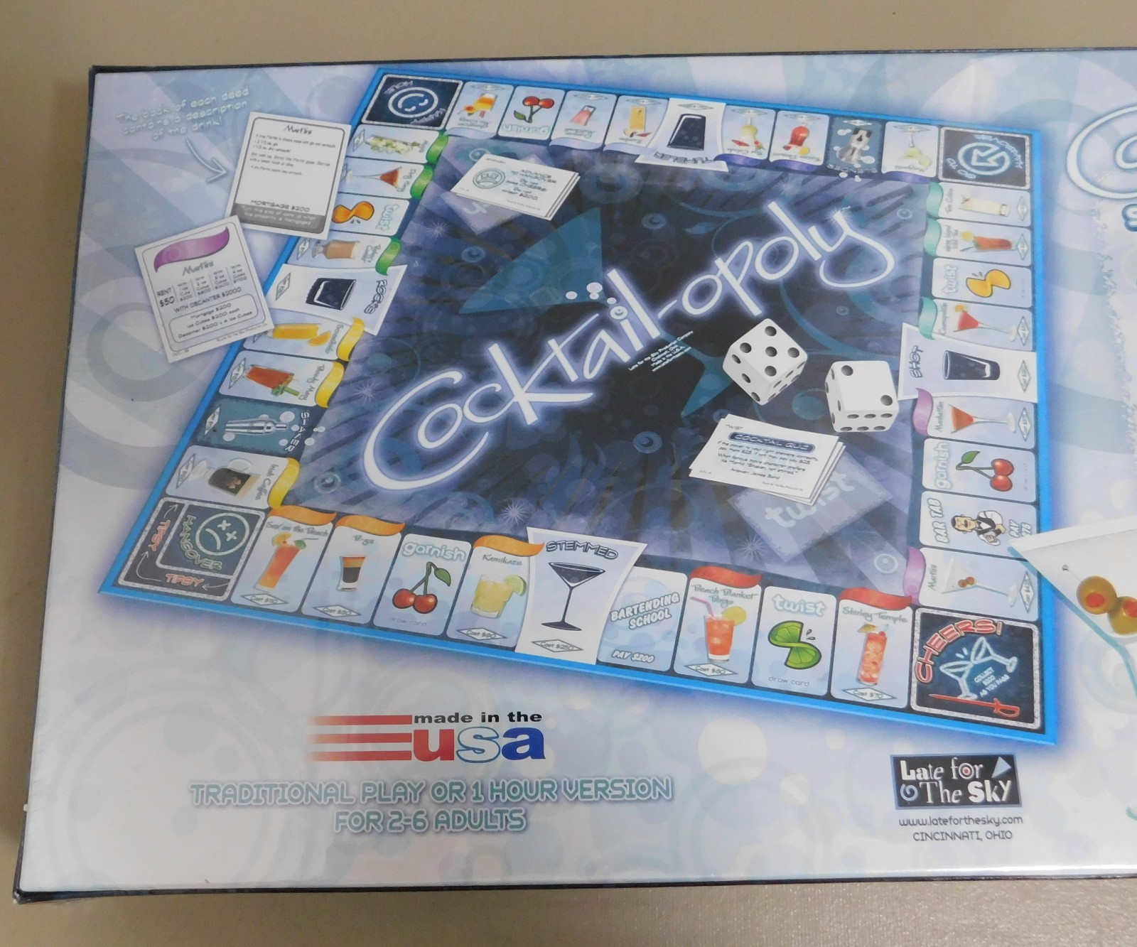 Cocktail-opoly Board Game For Adults Made In USA Late For The Sky Party Gameplay