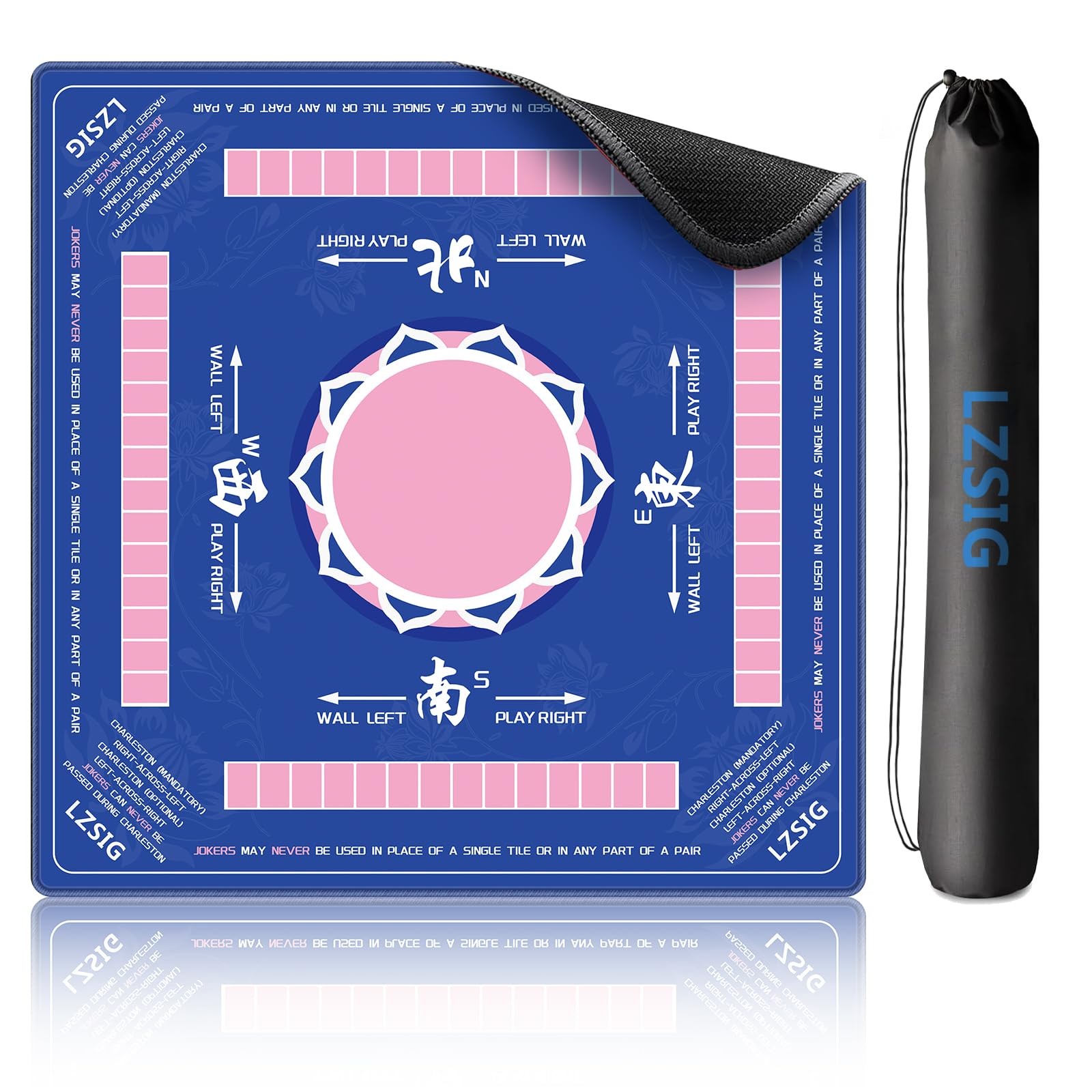 LZSIG Mahjong Mat 33″x33″ – Non-Slip Noise Reduction Gaming 33″×33″, Blue