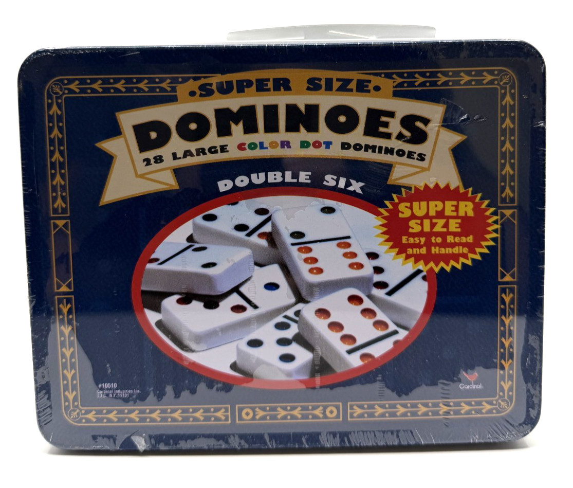 Collectors Dominoes Double Six Jumbo Color Dot 28pc Tin Lunch Box New Sealed