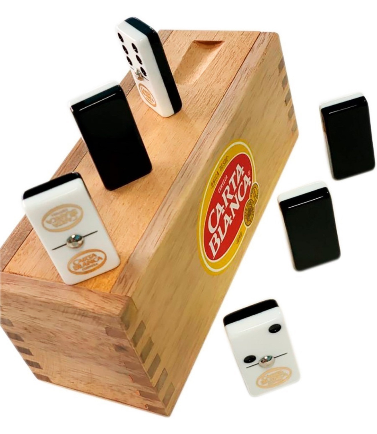 Domino Carta Blanca Profesional Blanco Y Negro Caja Madera
