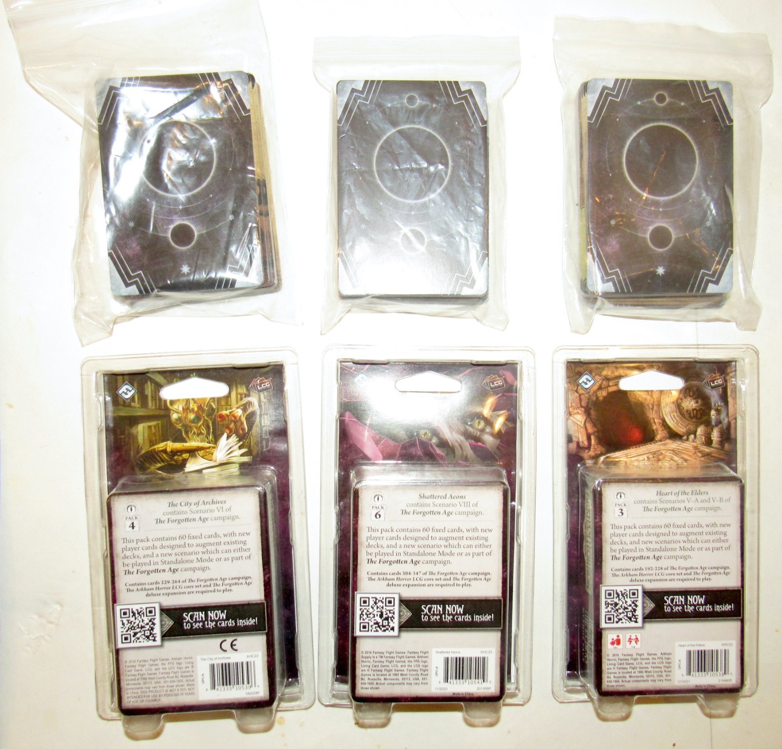 ARKHAM HORROR CARD GAME: THE FORGOTTEN AGE 6 MYTHOS PACKS – 3 NEW/3 PRE-OWNED