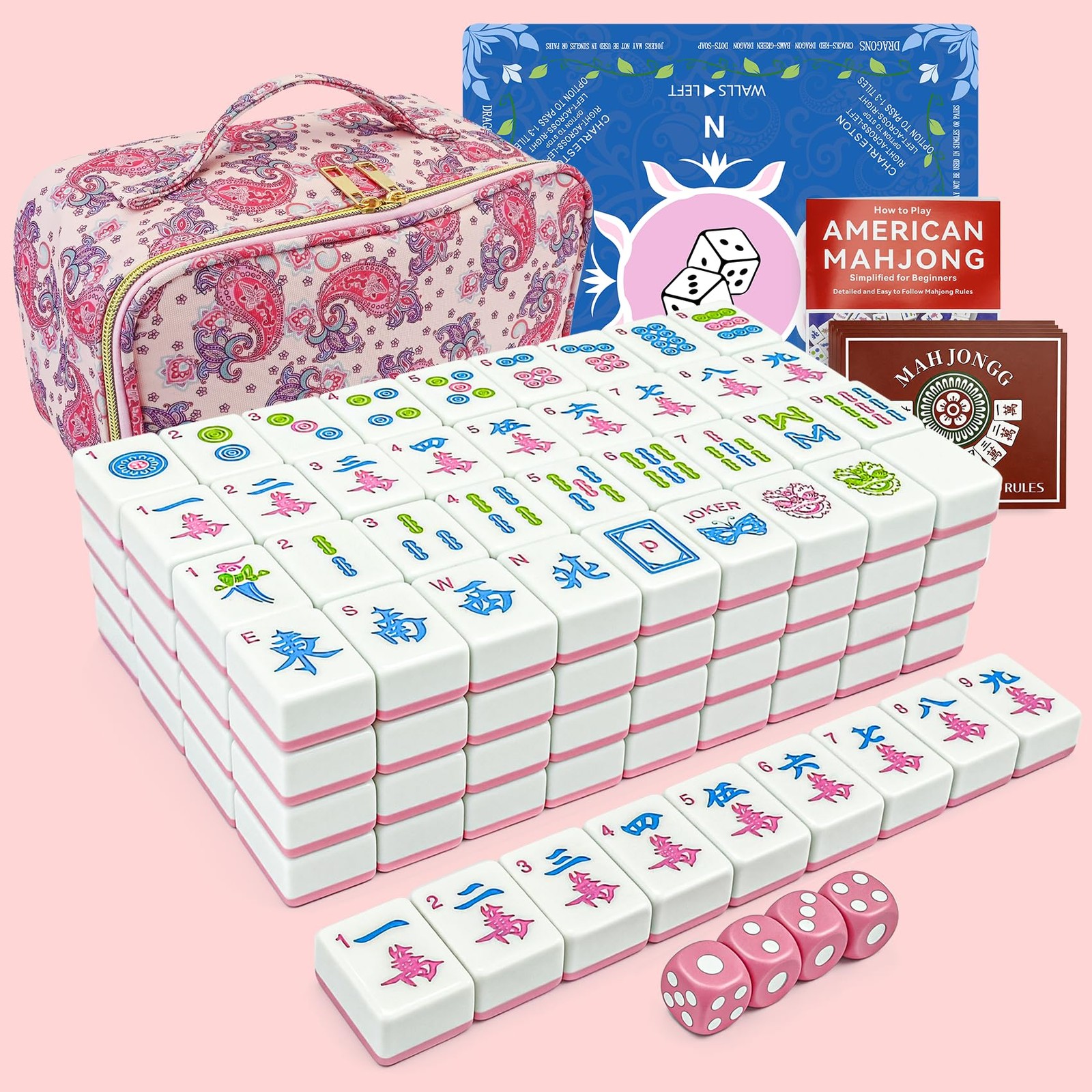 Gartu American Mahjong Tile Set, 166 Pink Tiles (1.2”), Mahjong Tile Set with…