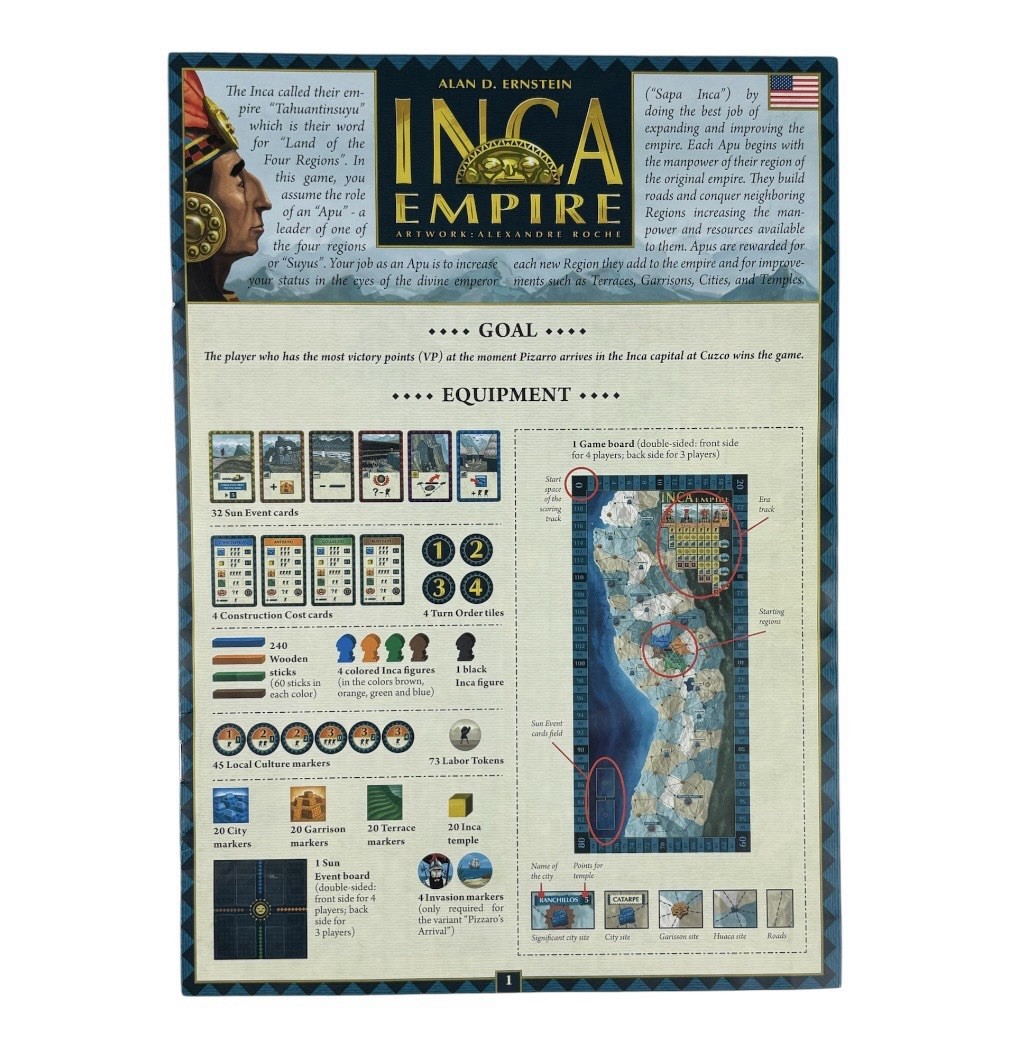 INCA EMPIRE Board Game COMPLETE Z-Man Games 2010 Ships Within 1 Business Day