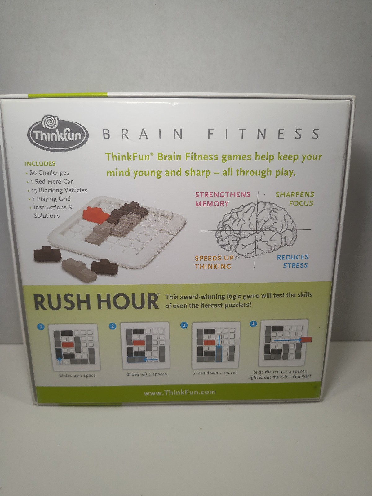 ThinkFun Rush Hour Game Complete 80 Challenges Sliding Block Logic Brain Teaser