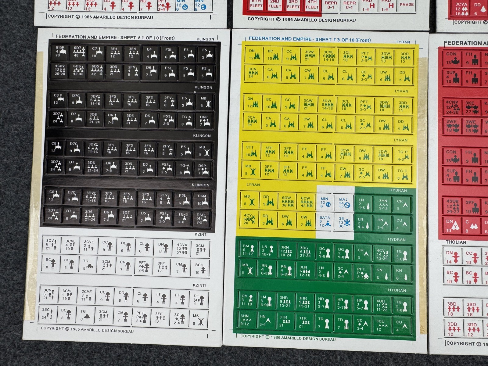 Task Force Games FEDERATION AND EMPIRE 1986 Edition Tile Sheets Parts Pieces Lot