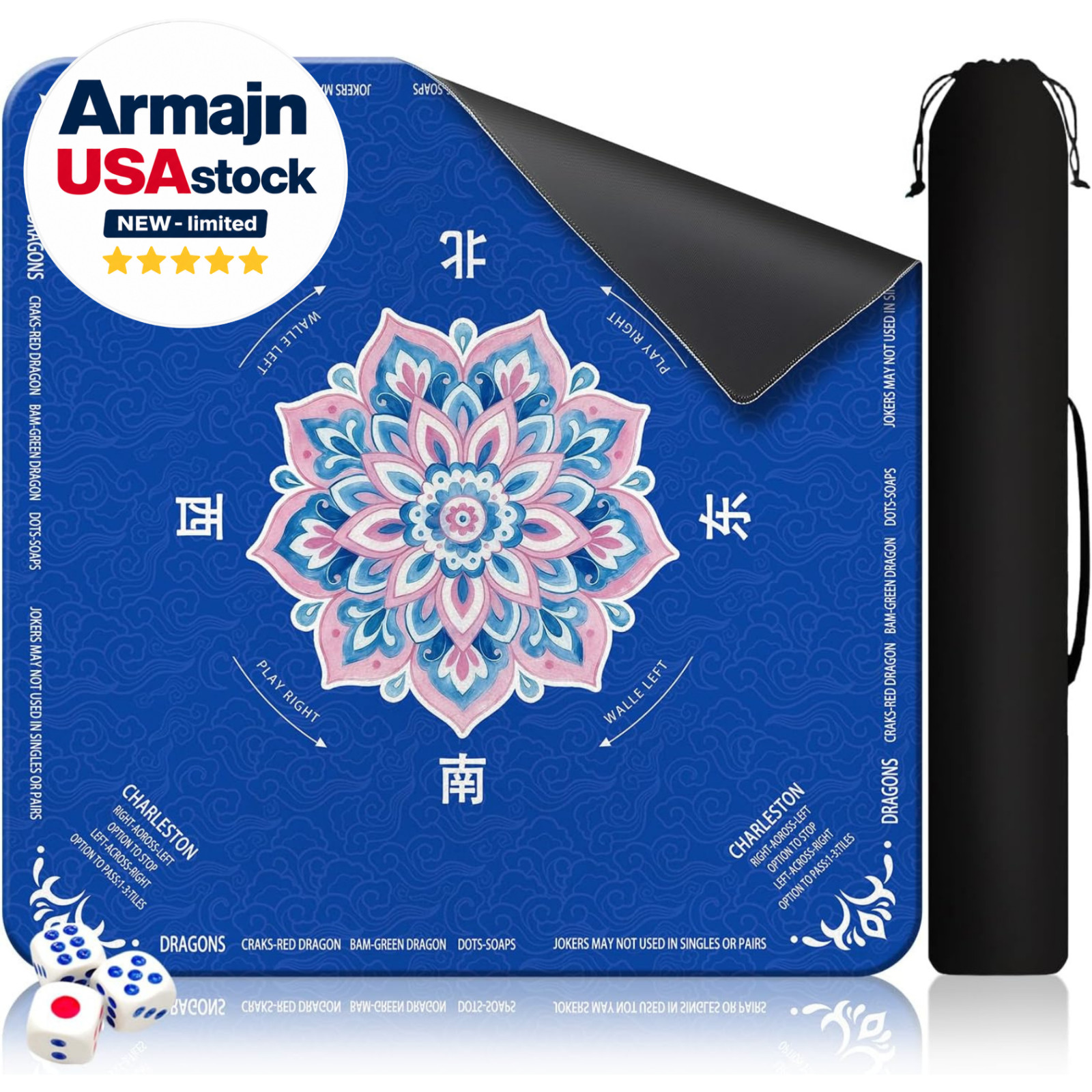 Mahjong Mat for Table 31.5″X31.5″ Rubber American Mahjong Mat with Rules, Non Sl