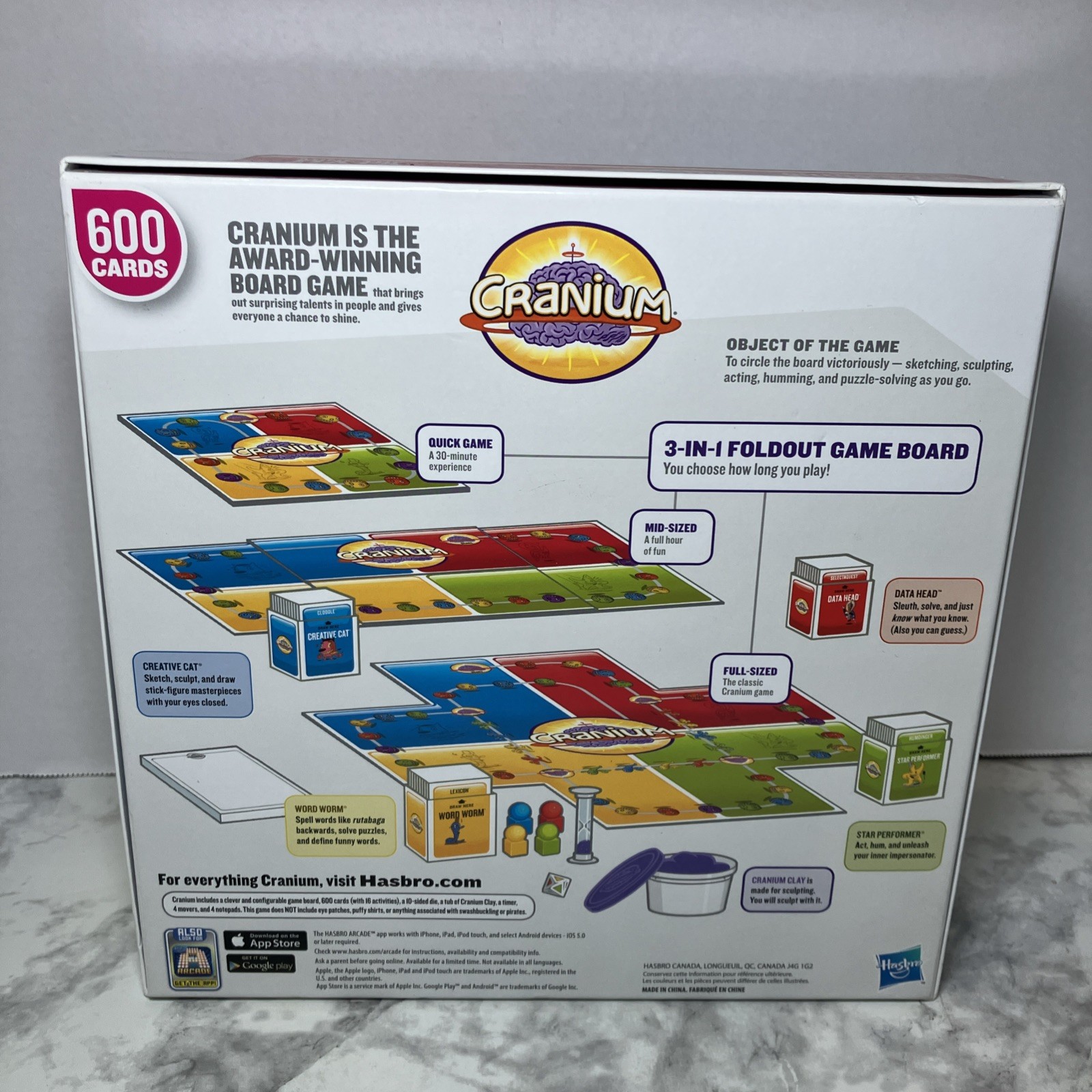 Hasbro Cranium 3-in-1 Foldout Board Game Adult 16+ 600 New Cards Open Box