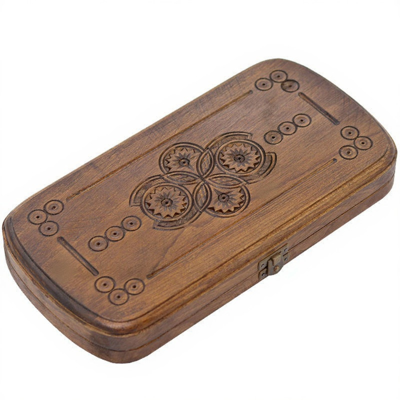 Handmade Backgammon Set “Talent” – Carved Walnut Wood Board 31×31 cm (12.2×12.2