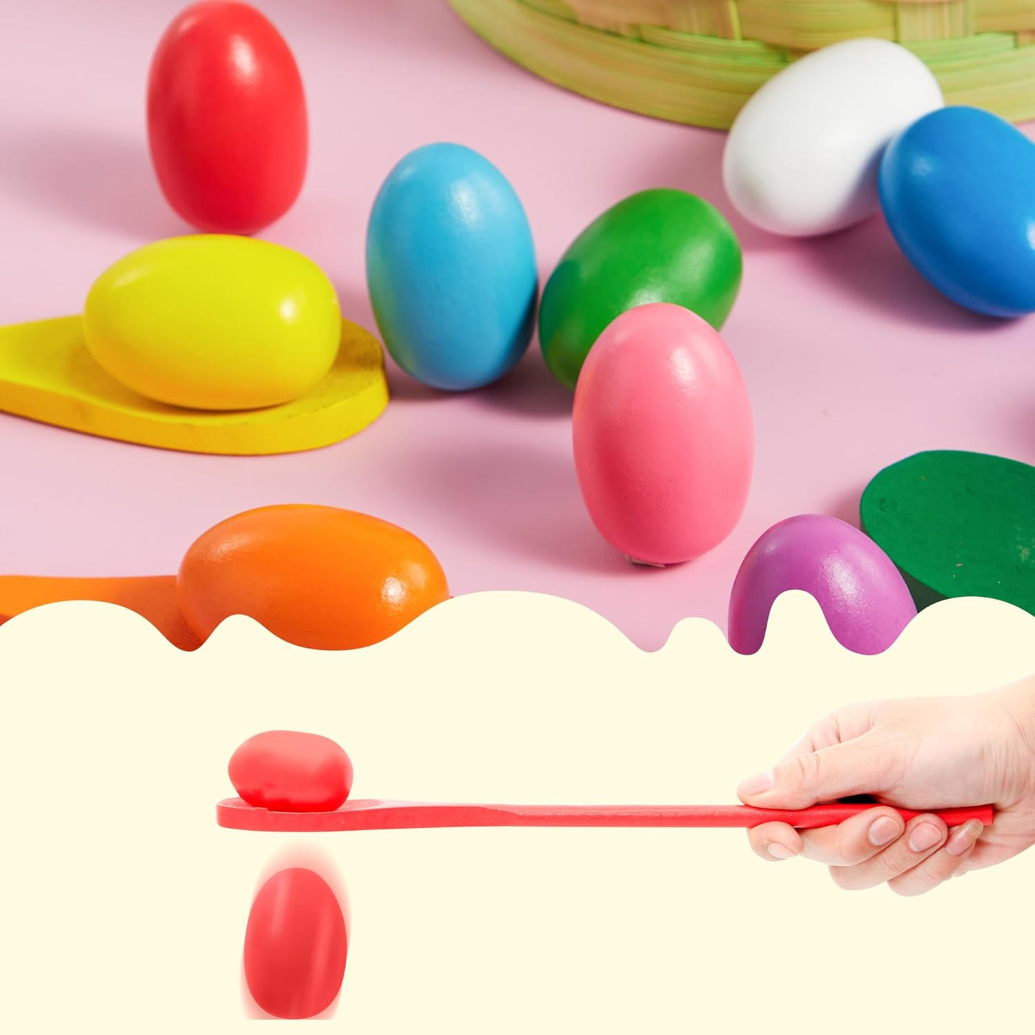 24 PCS Easter Egg and Spoon Race Game Set, 12 Players Carnival Egg and Spoon Rel