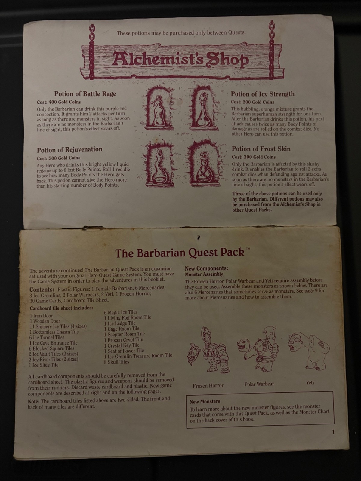 RARE! 1992 Milton Bradley Hero Quest Barbarian Quest Pack, Near complete