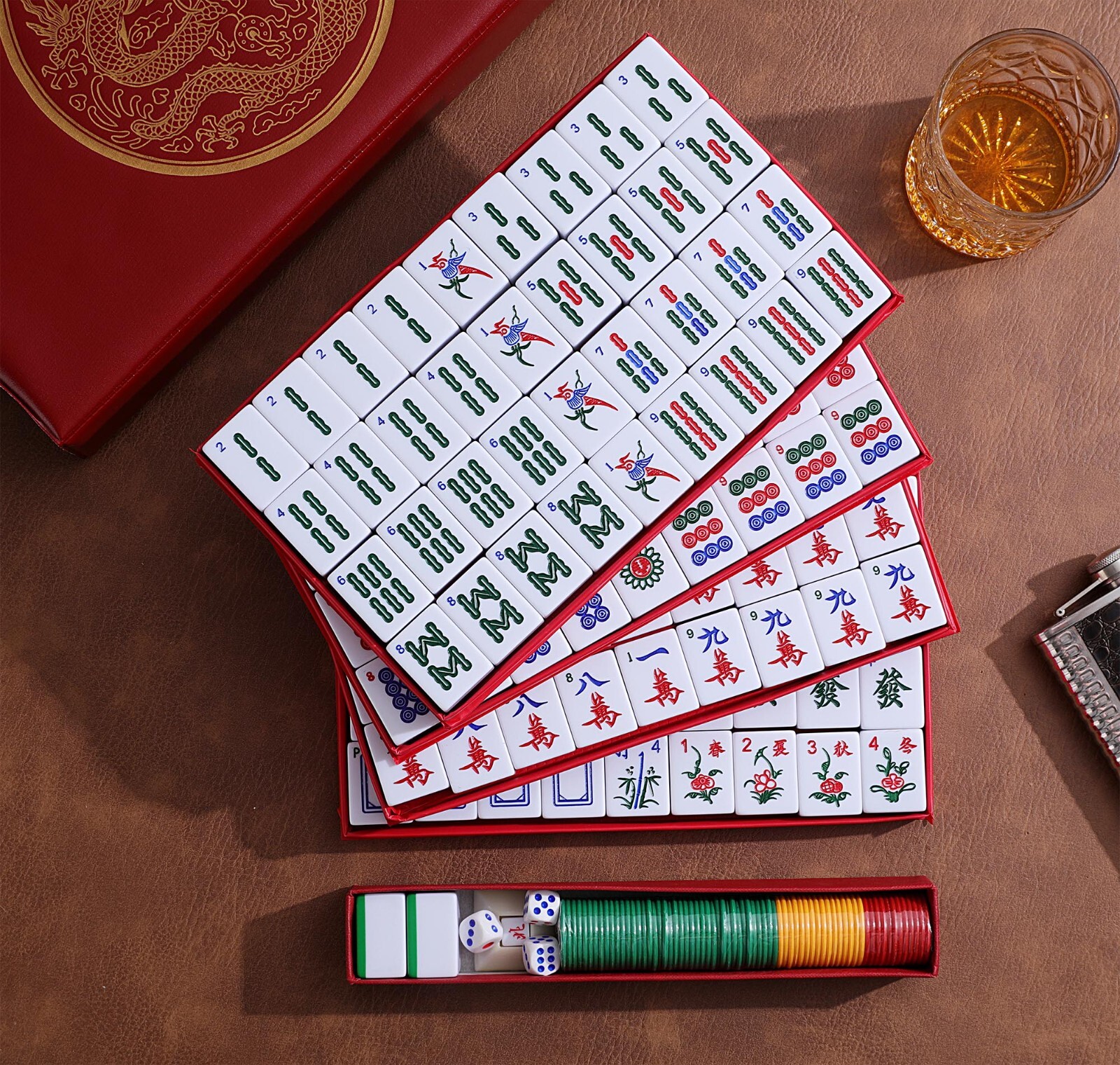 Chinese Mahjong Set X-Large 144 Numbered 1.5″ Tiles Majiang Mah-Jongg in Case