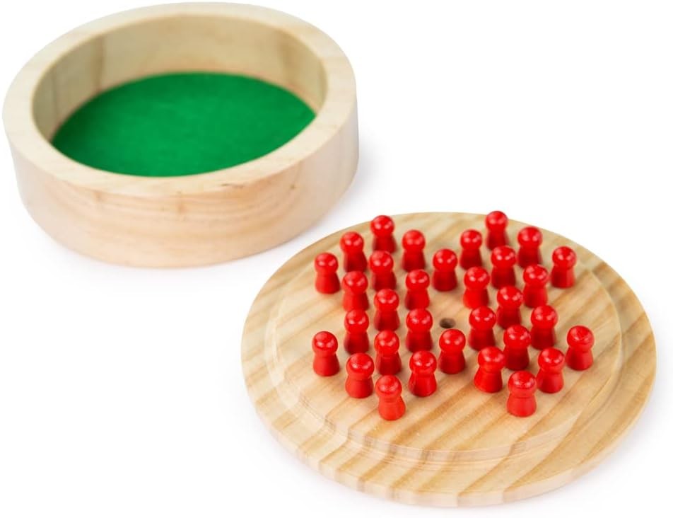 Bigjigs Toys Mini Solitaire Game – 32 Piece Solitaire Board Game with Wooden Peg