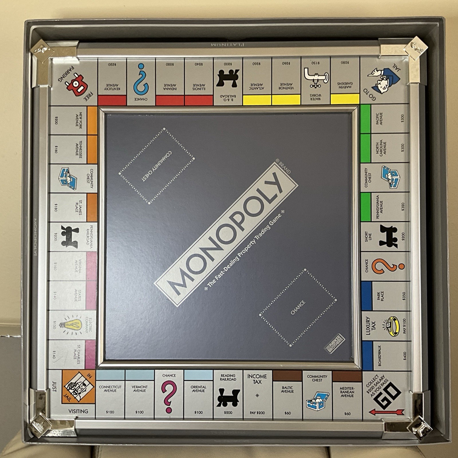 Monopoly Platinum Edition Board Game – Luxury Metal Frame Collector’s Set