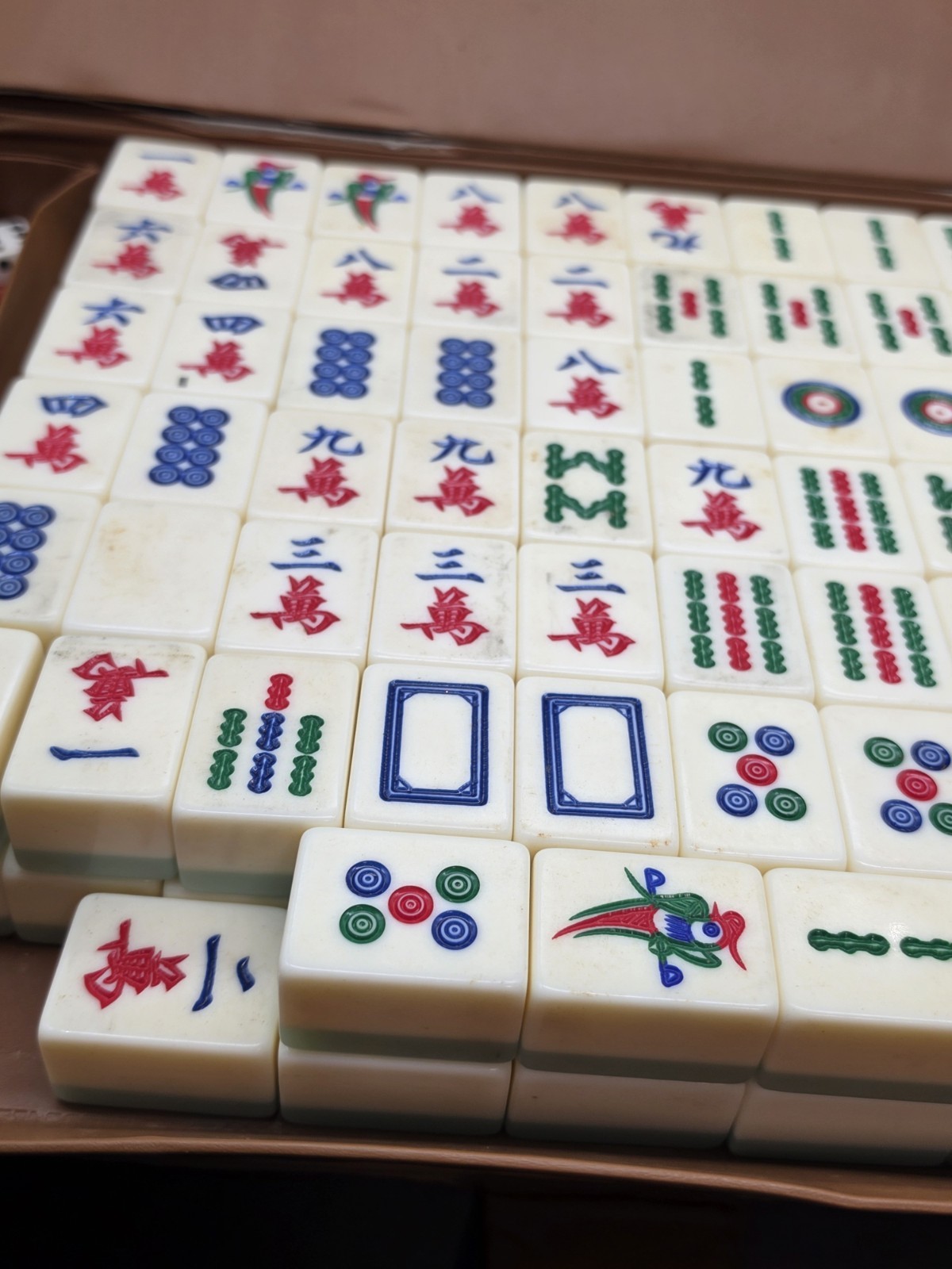 Mahjong Game Set 145 Pieces Canton Style Handmade Plastic Vtg