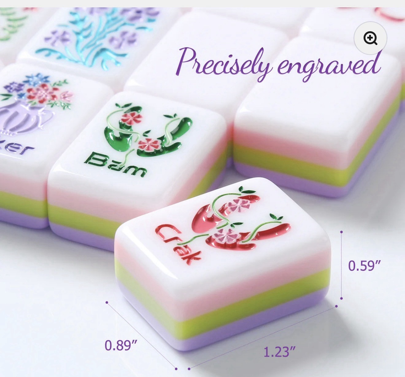 VIRORA ‘Florea’ Mahjong Set, 160 Purple 4-Layer Tiles, Tile Bag, Box & 4 Dice