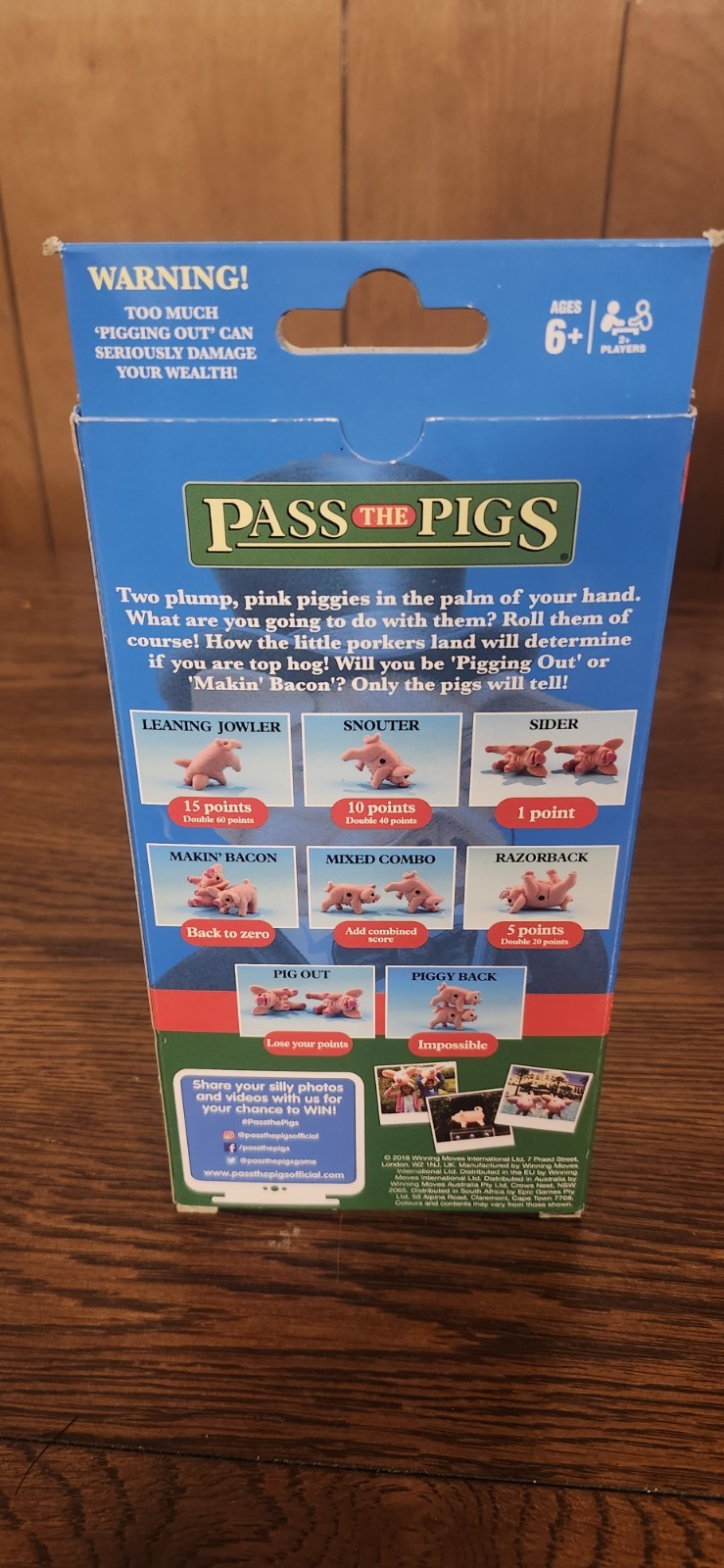 New Winning Moves Australia 2019 Pass The Pigs Original Edition Dice Game