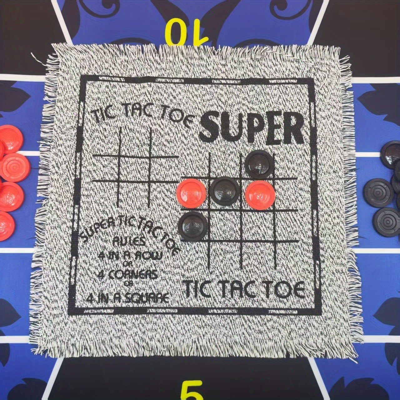 3 in 1 Giant Checkers Game Set,Super Tic Tac Toe,Including Reversible Rug wit..