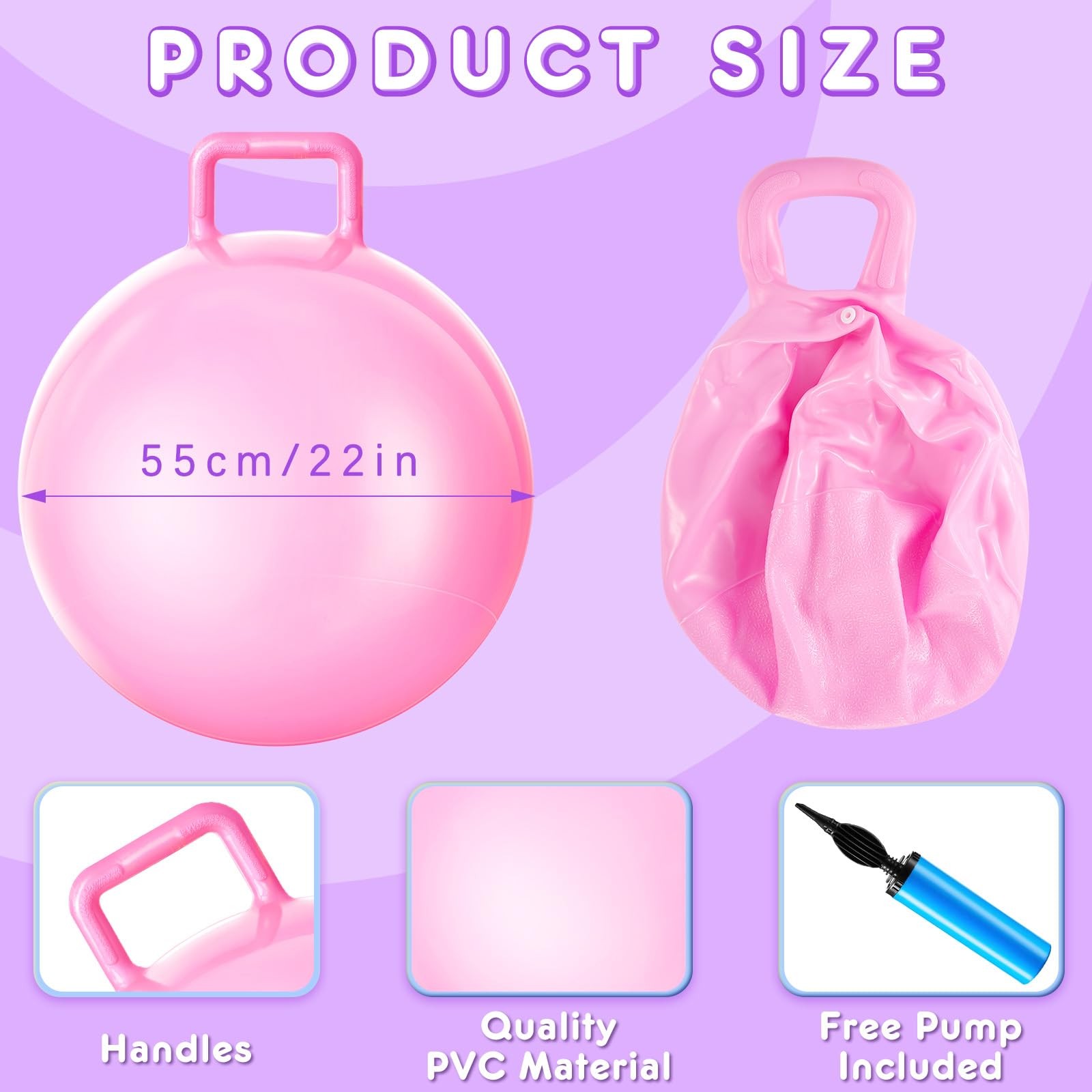 Hopper Ball 9 Pcs 22 Inch Pastel with Handle Jumping Bouncy Meooeck Bulk Kids