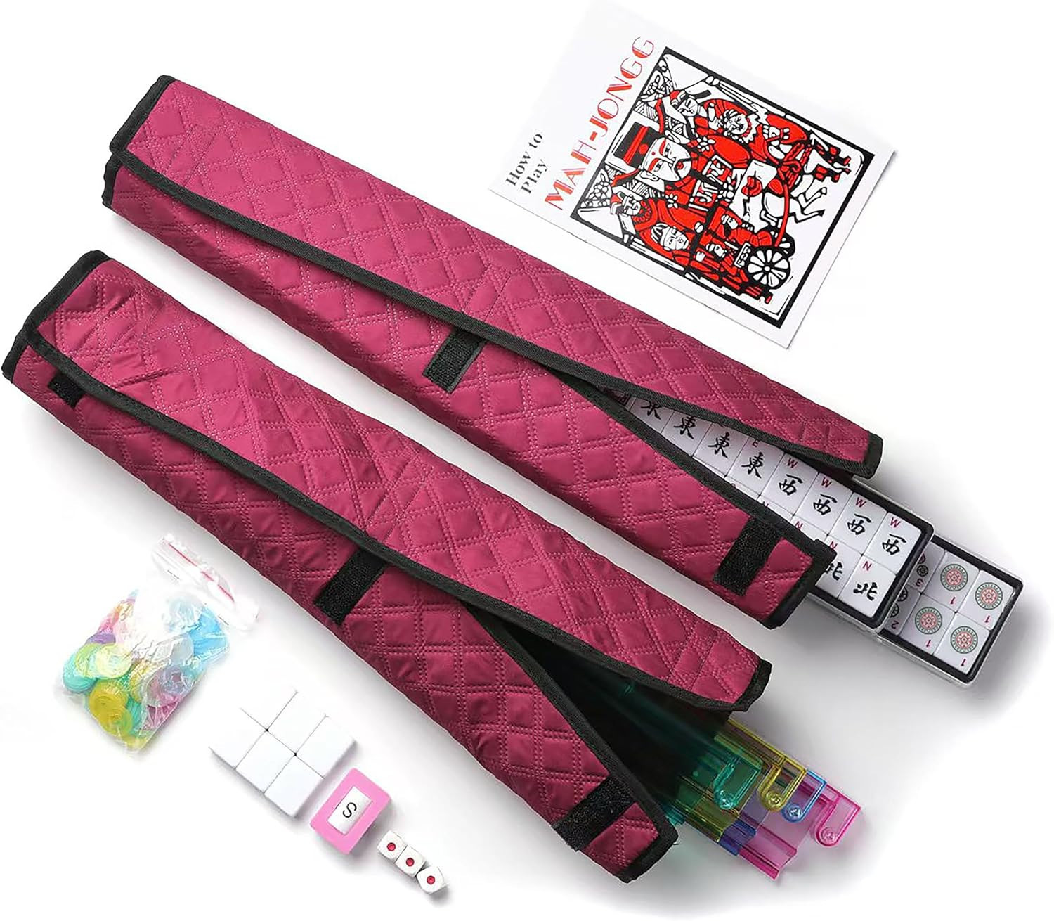 Mose Cafolo American Mahjong Game Set – Red (Burgundy) Quilted Soft Bag – 166 Wh