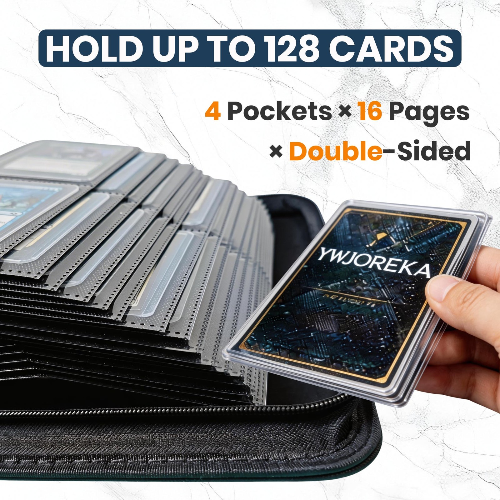 Toploader Binder 4 Pocket, Holds 128 Toploaders, Double-Sided 3″ X 4″, black