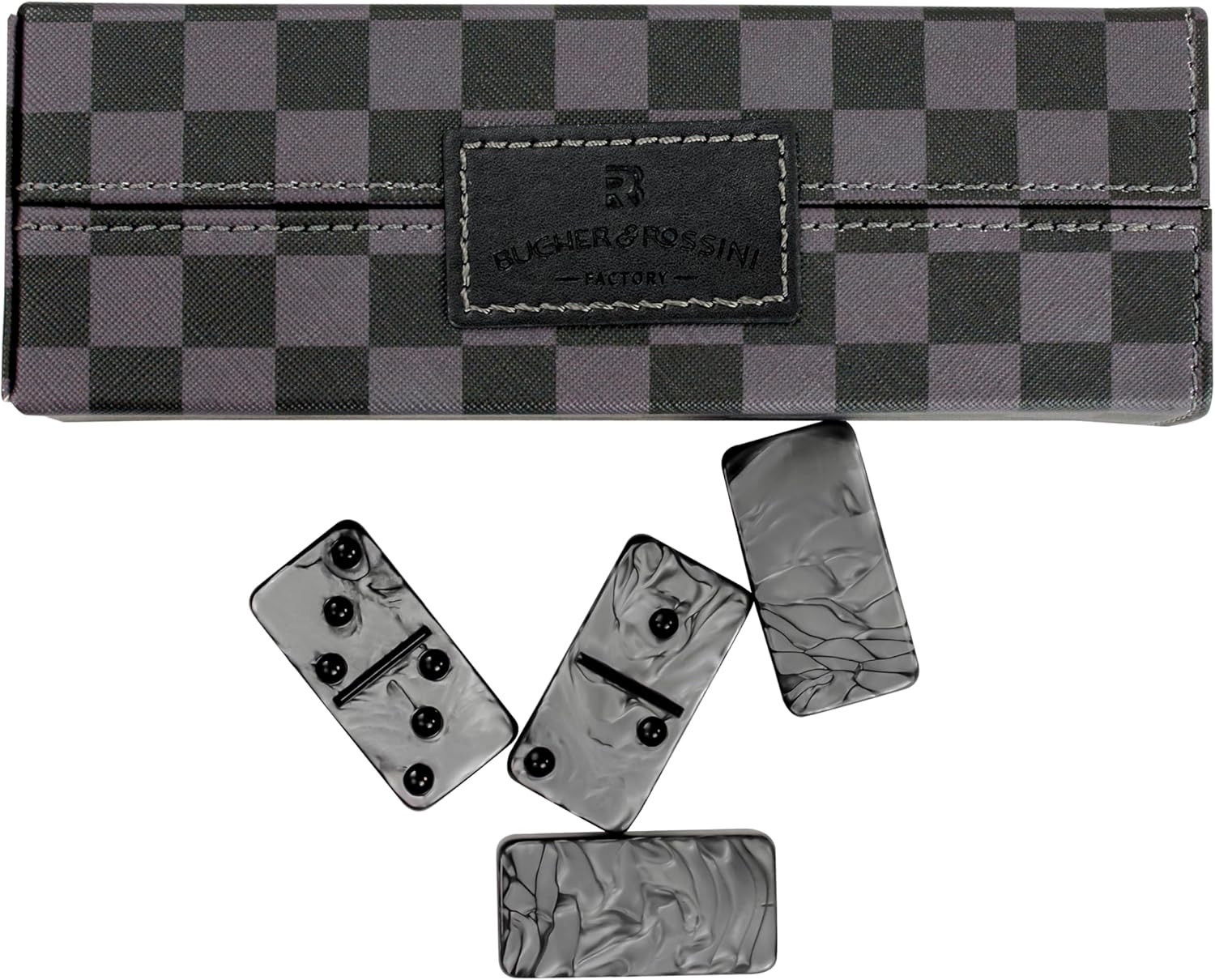 Dominos Set for Adluts – Double 6 Jumbo Domino Set – 28 Thick Marbleized Black a