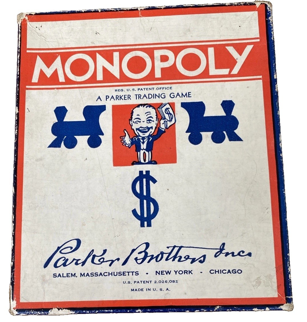 1935 Monopoly Set – Parker Bros. Blue Box, Single Patent No. 2,026,082 – Rare