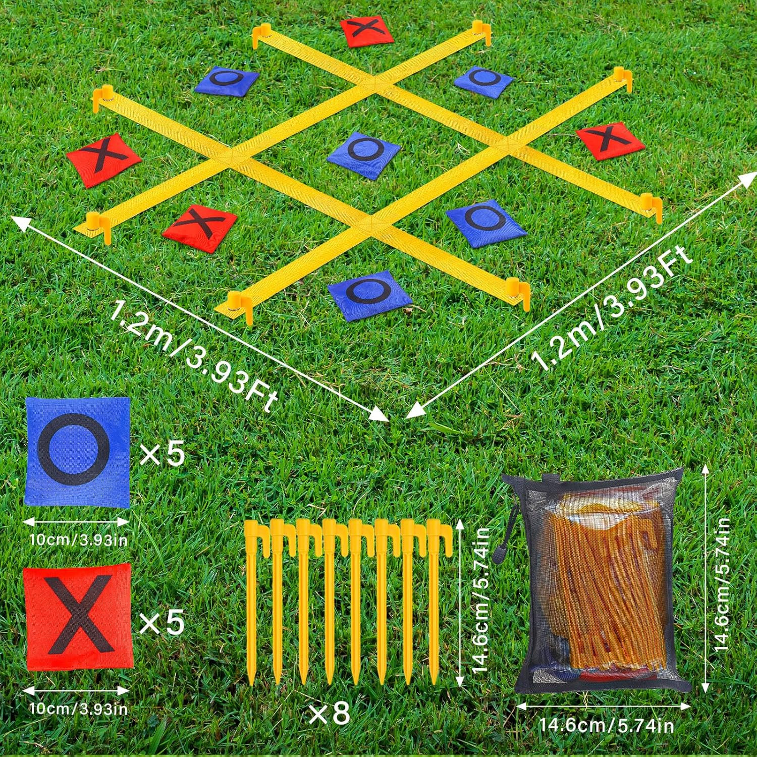 Giant Tic Tac Toe Outdoor Games for Kids Adults Family, Portable Tic Tac Toe Bea