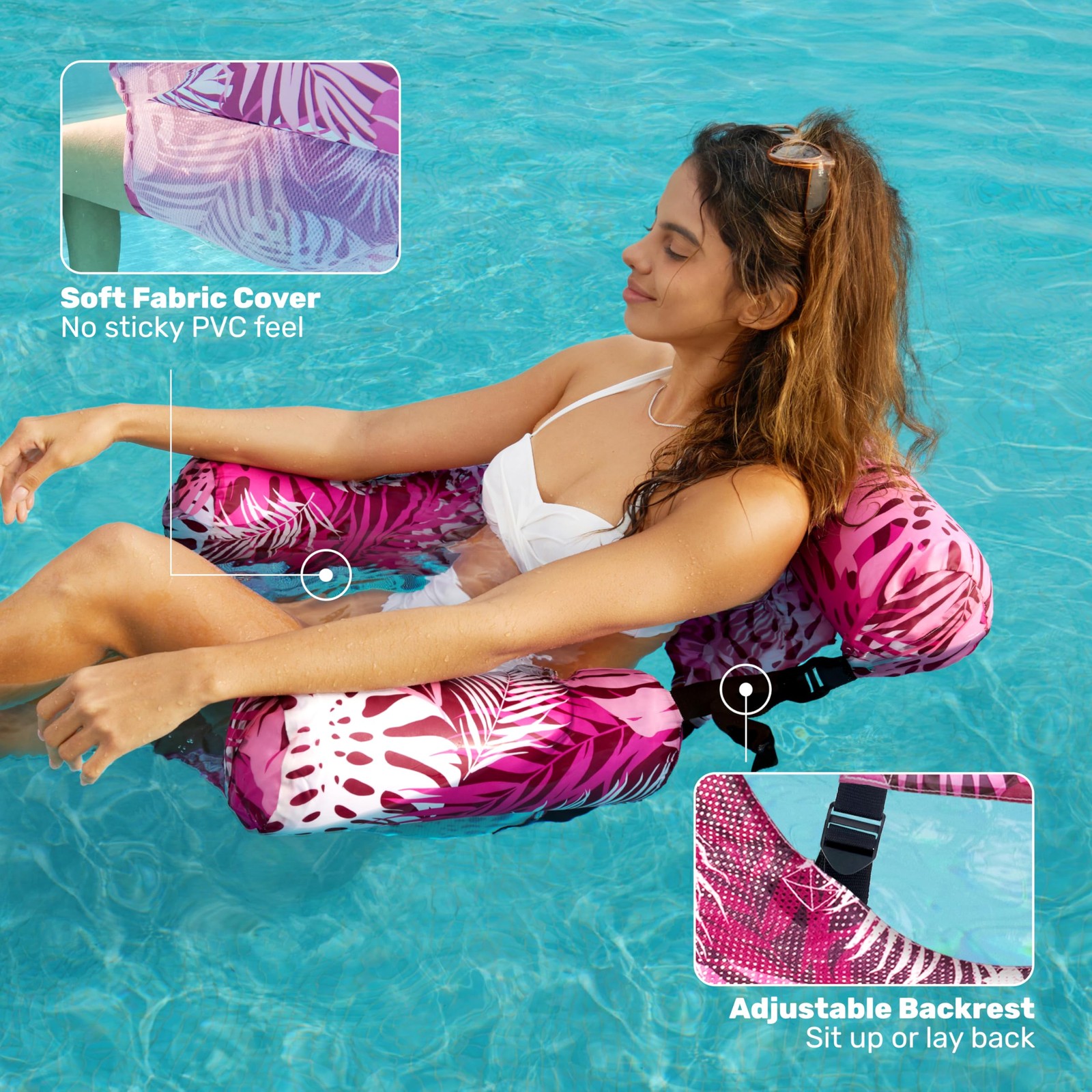Inflatable Pool Float Chair 2 Pack Heavy Duty Tropical Champagne Pink SLOOSH