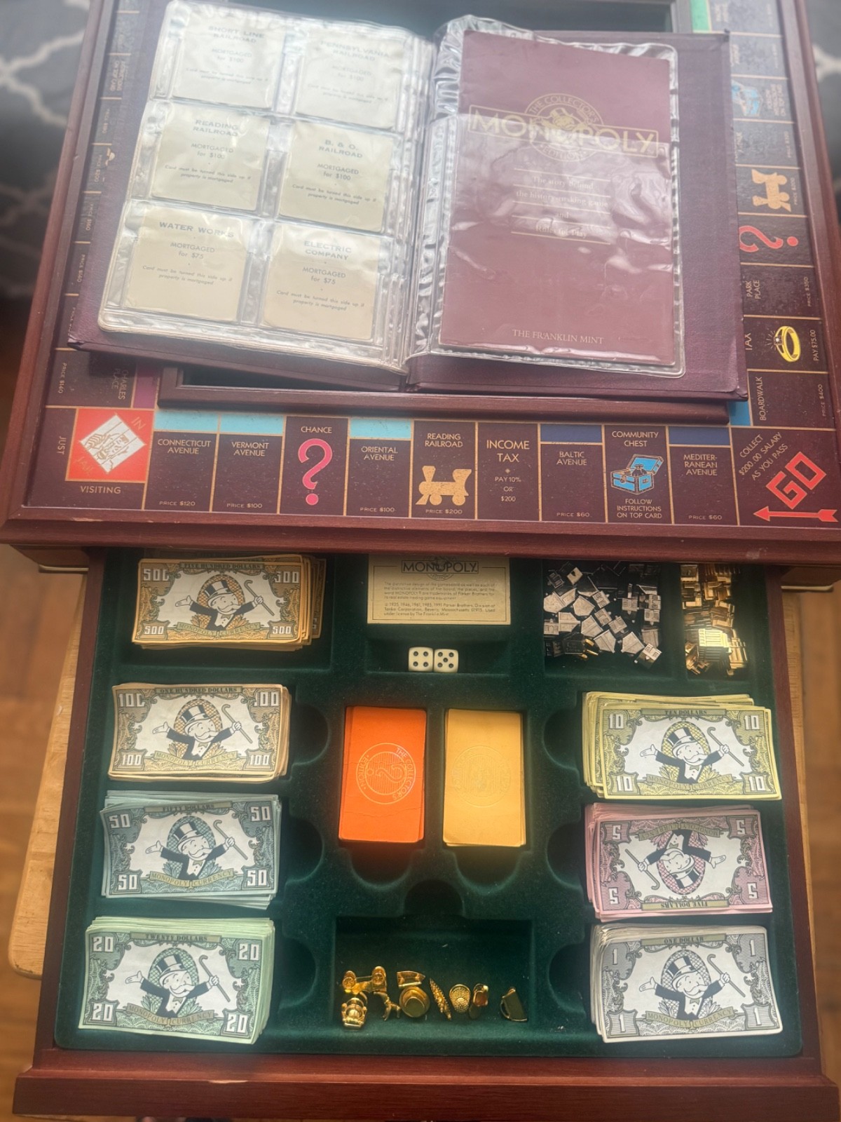 Monopoly Collector’s Edition 1991 Franklin Mint Wooden Luxury Board Game