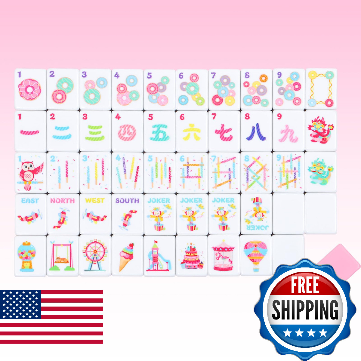 My Mahjong Trove 160 Pink American Printed Mahjong Game Set Carrying Bag And