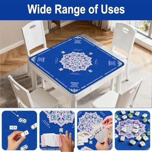 Mahjong Mat for Table 31.5″X31.5″ Rubber American Mahjong Mat with Rules, Non Sl