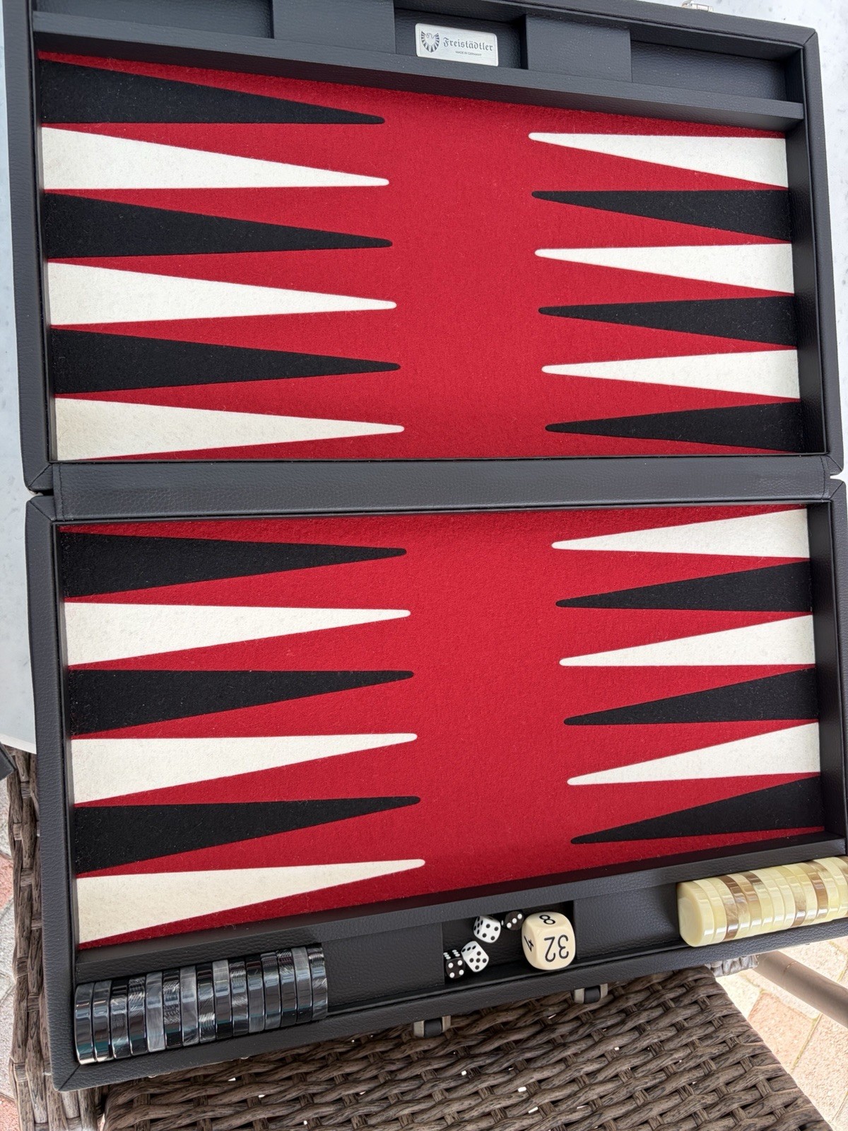 Freistädtler Backgammon Board Game Set, Red & Black, Dice