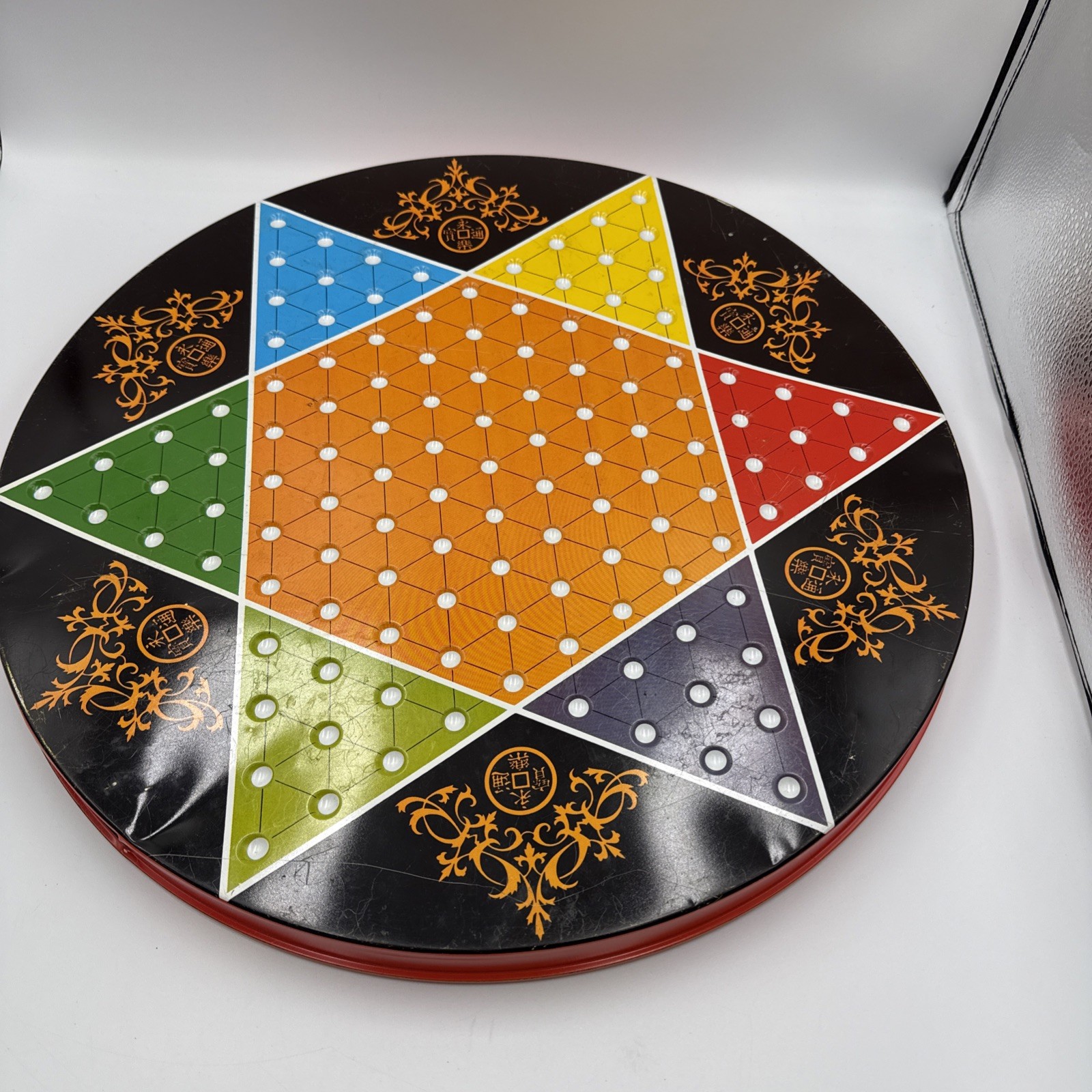 Vtg Chinese & Regular Checkers Game Round Tin Made in Japan Ohio Art 2 Sided