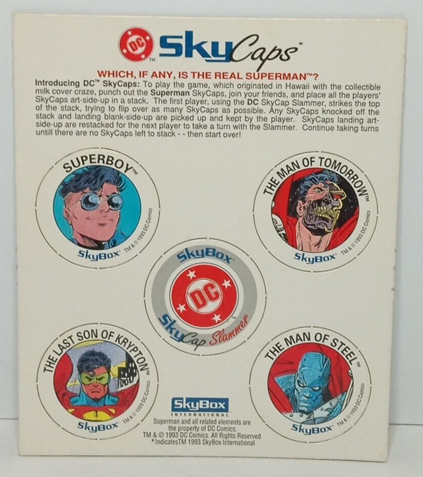 1993 Skybox DC Skycaps Return of Superman DC Comics PROMO UNPUNCHED Pogs Sheet