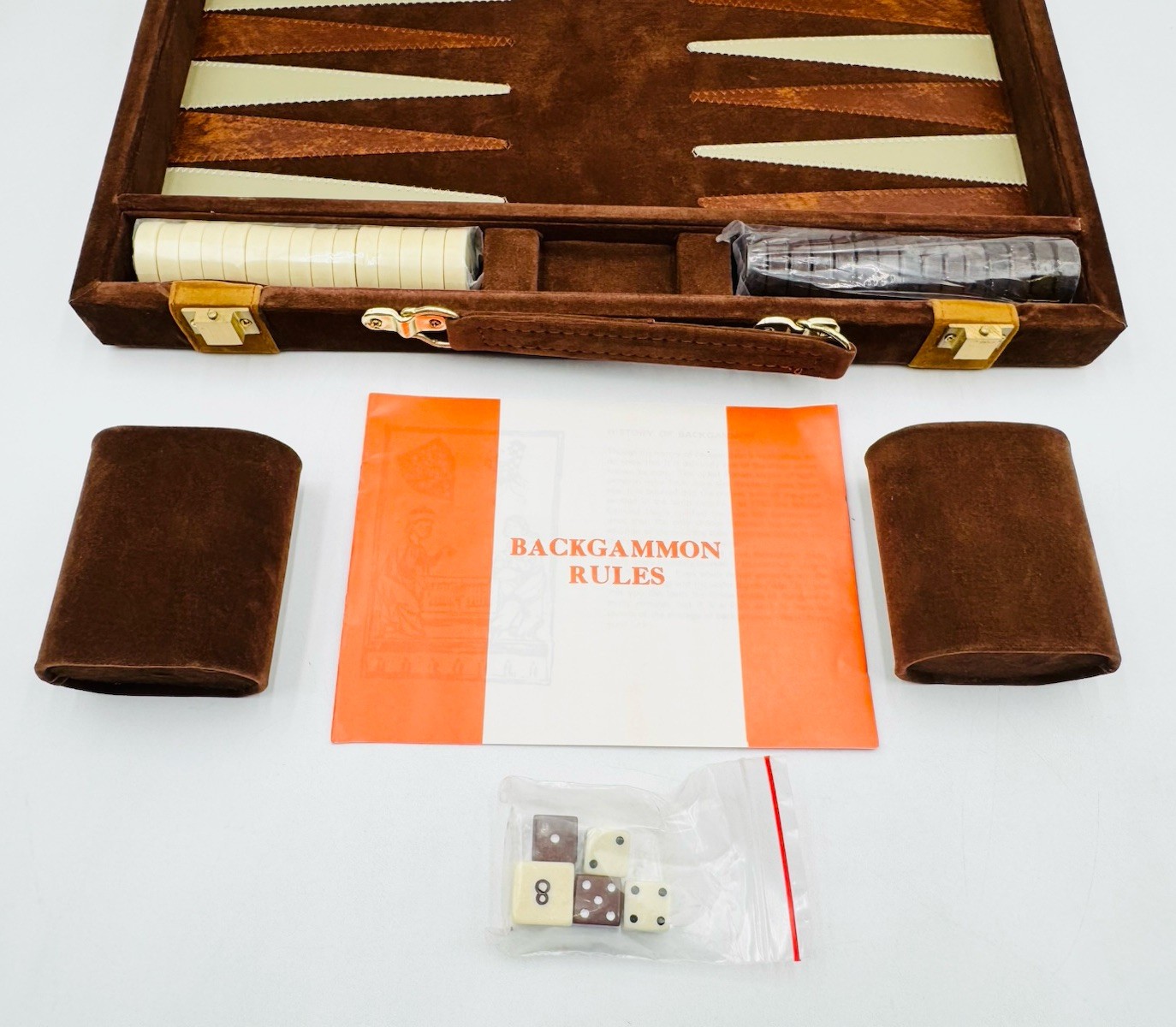 Vintage New Backgammon Game Set Brown Tan Corduroy Felt Briefcase NOS