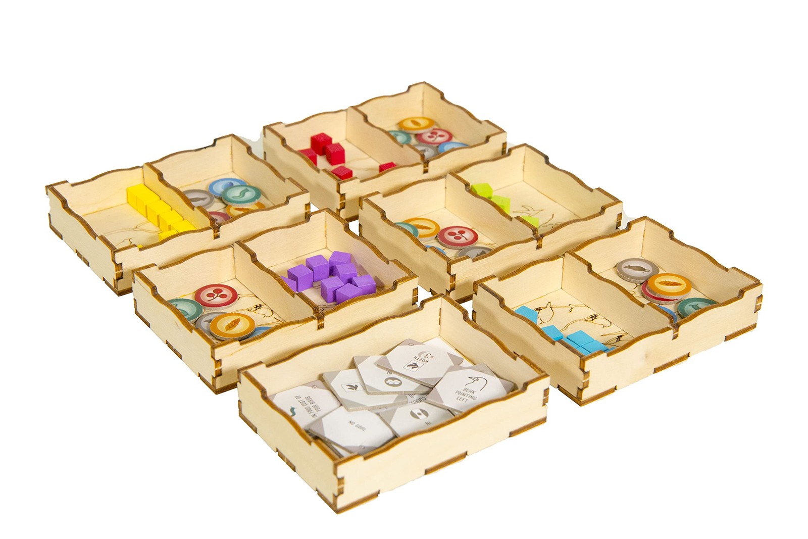 Game Organizer with Wingspan – Wooden Game Organizing Box with Multiple Trays
